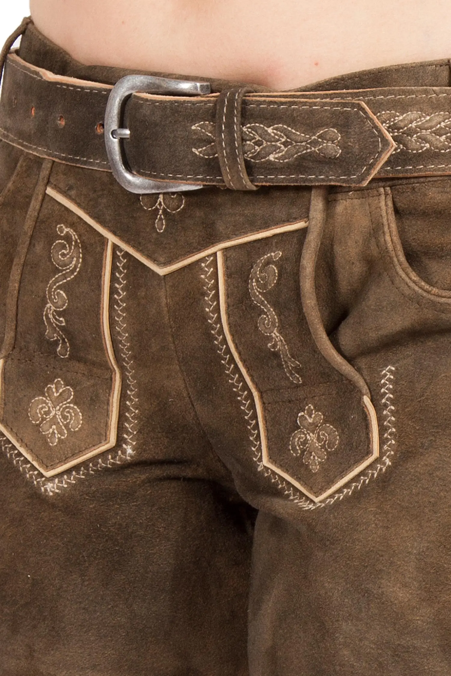 kurze-lederhose-walnuss-2601-1006-ba6-18-07a-7414-c Lederhose kurz Gerda für Damen in braun mit Gürtel Latz