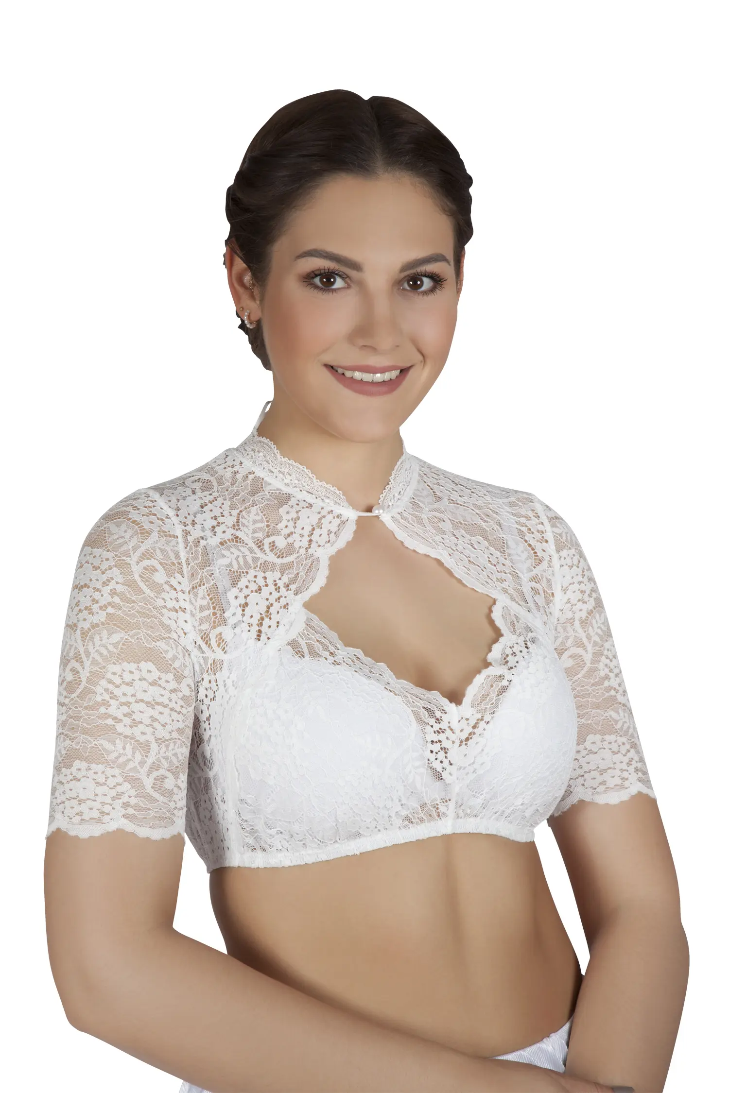 Dirndlbluse Sydney in ecru mit O-Ausschnitt