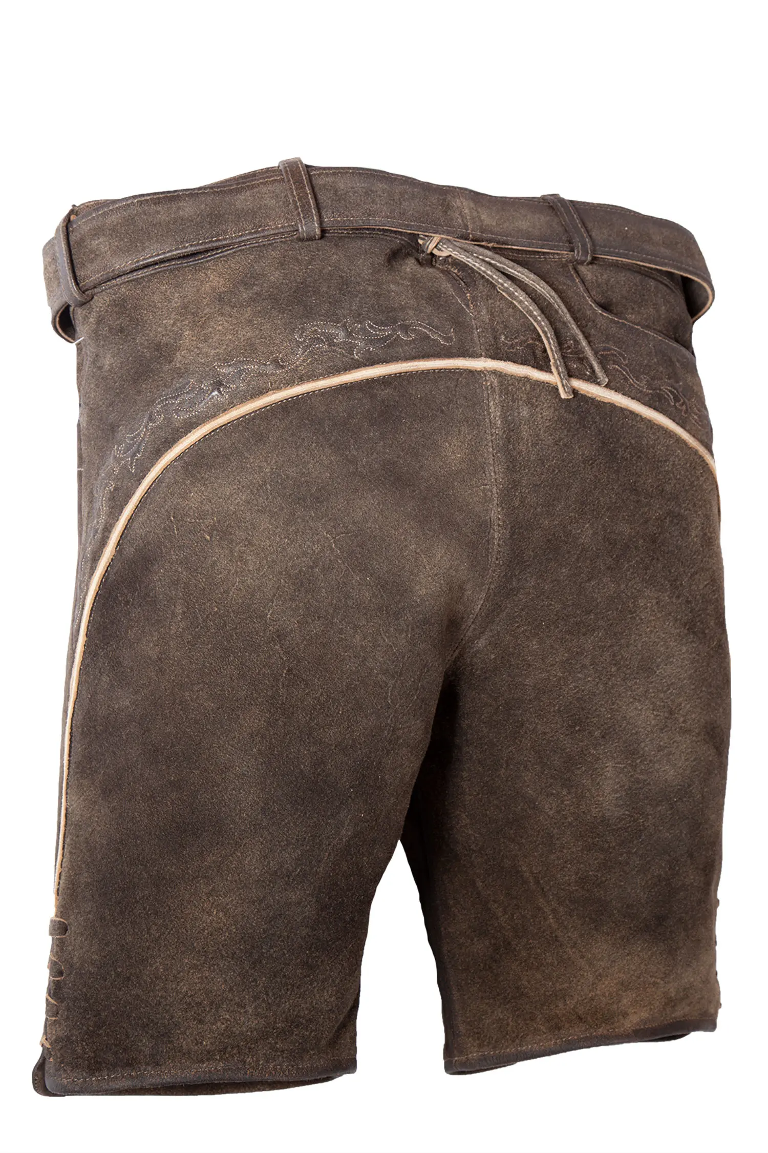 Rustikale Lederhose mit Gürtel - Detail Rückansicht