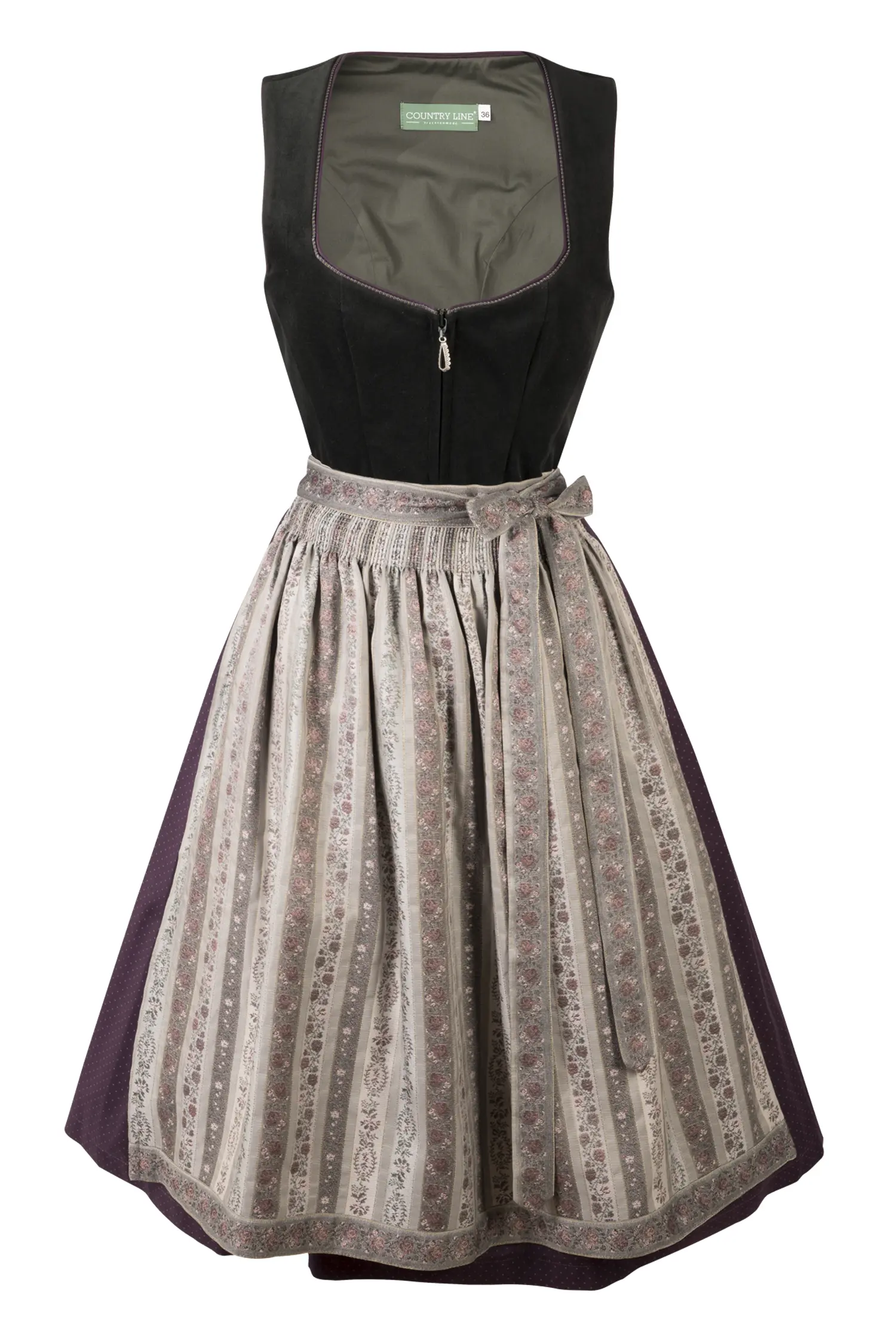 Samt Dirndl in moos / pflaume mit Stretch