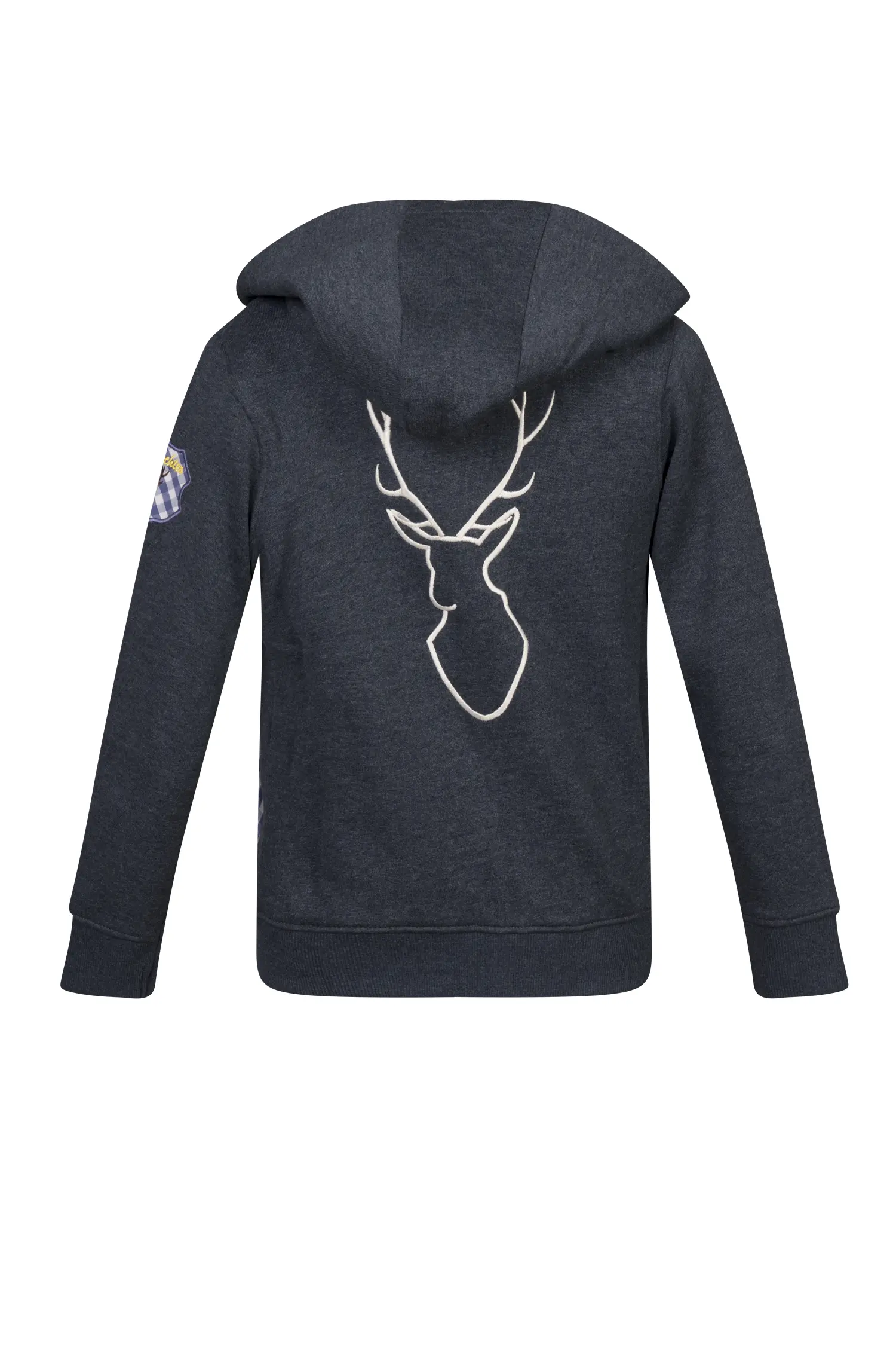 Kinder Trachten Sweatjacke in anthrazit mit Kapuze Rückansicht