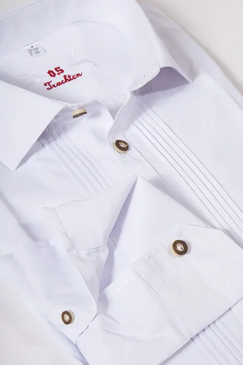 Trachten Hemd für Herren in weiß mit Biesen klassisch Detail