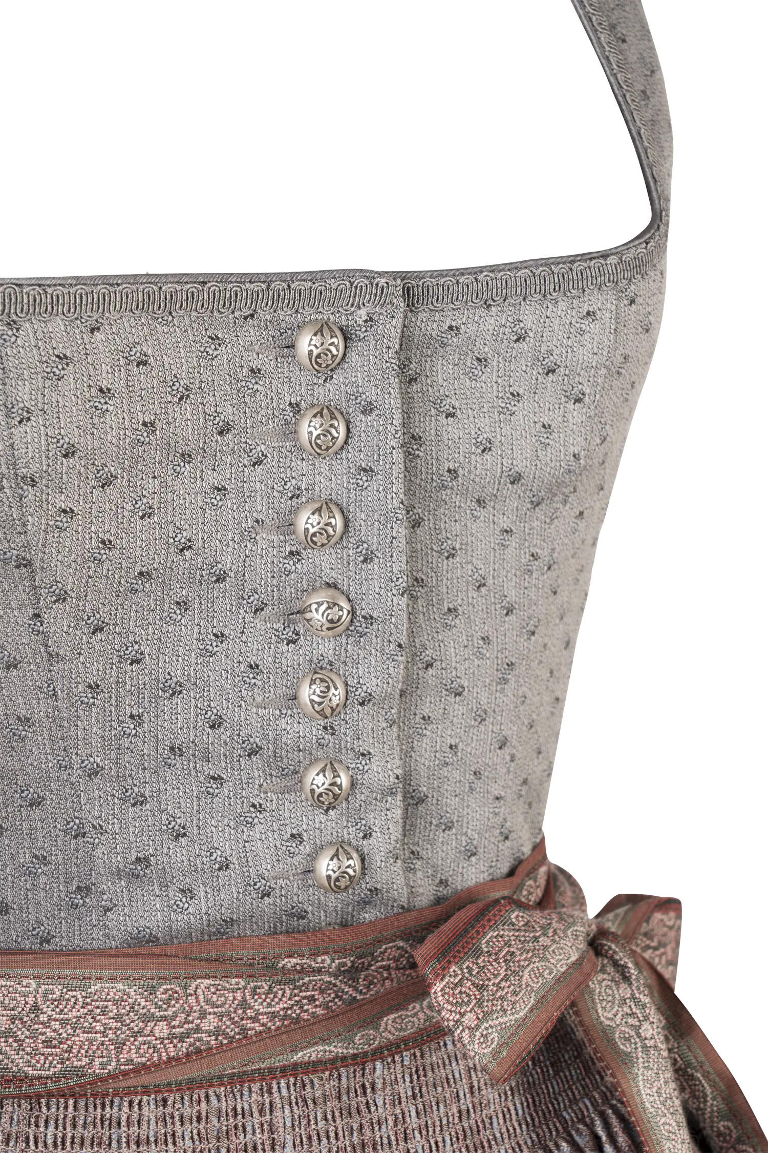 Extravagantes Stretchdirndl in grau / altrosa - Detail Mieder