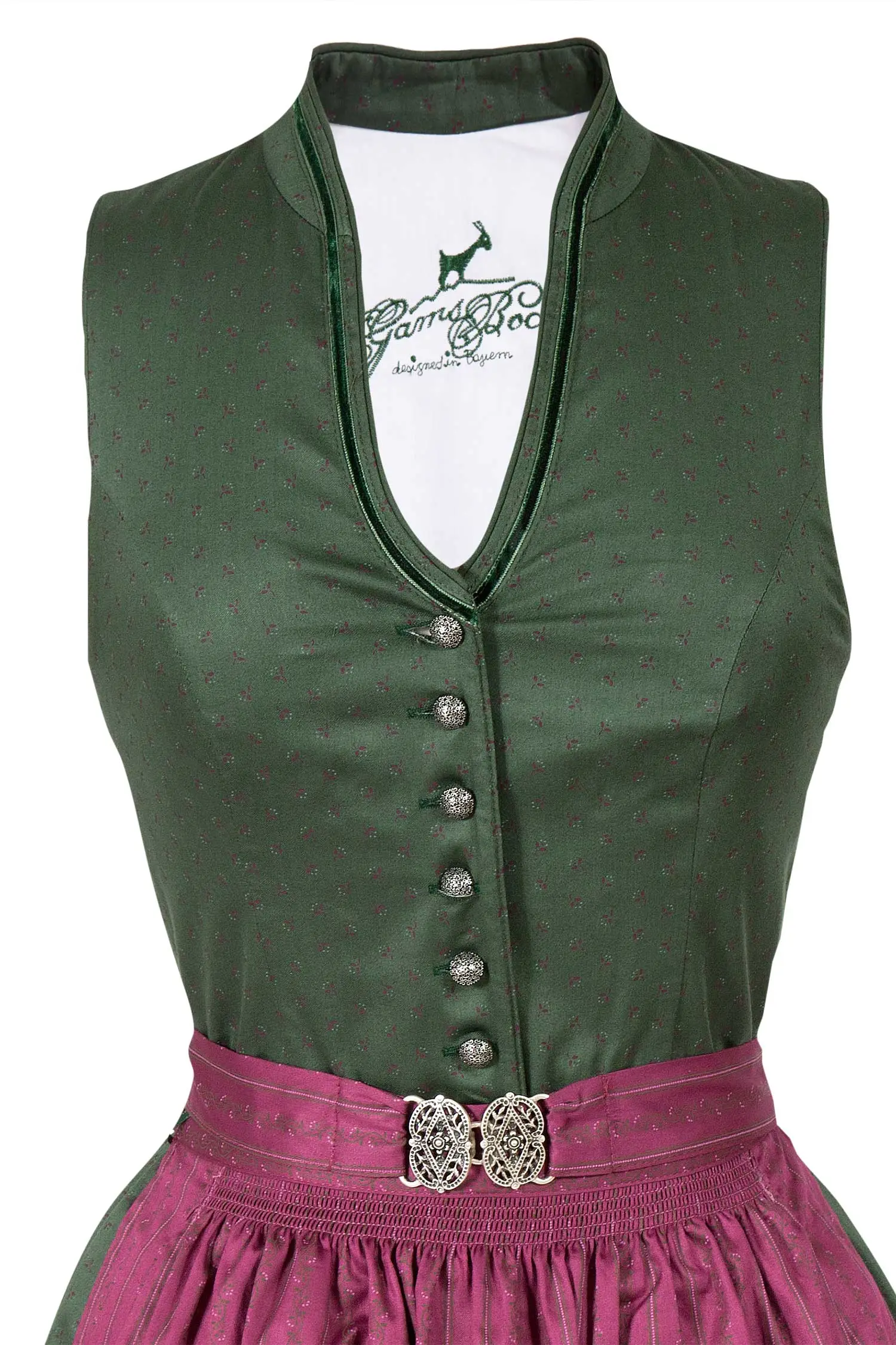 Midi Dirndl hochgeschlossen in dunkelgrün Mieder