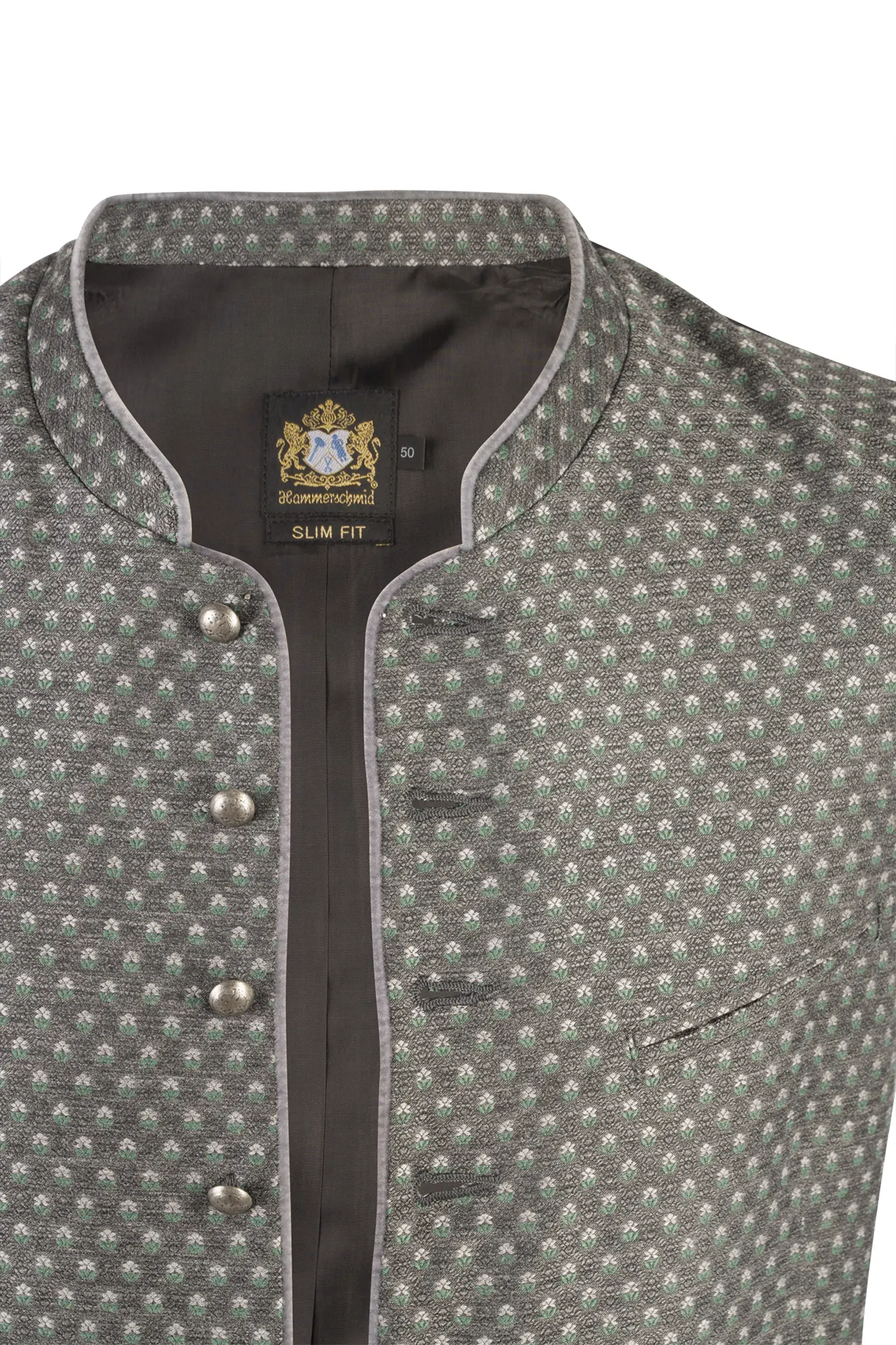 1345-0219-gr5-23-08-16-01796 Trachtenweste Robert in grau mit Samt-Paspel - Detail