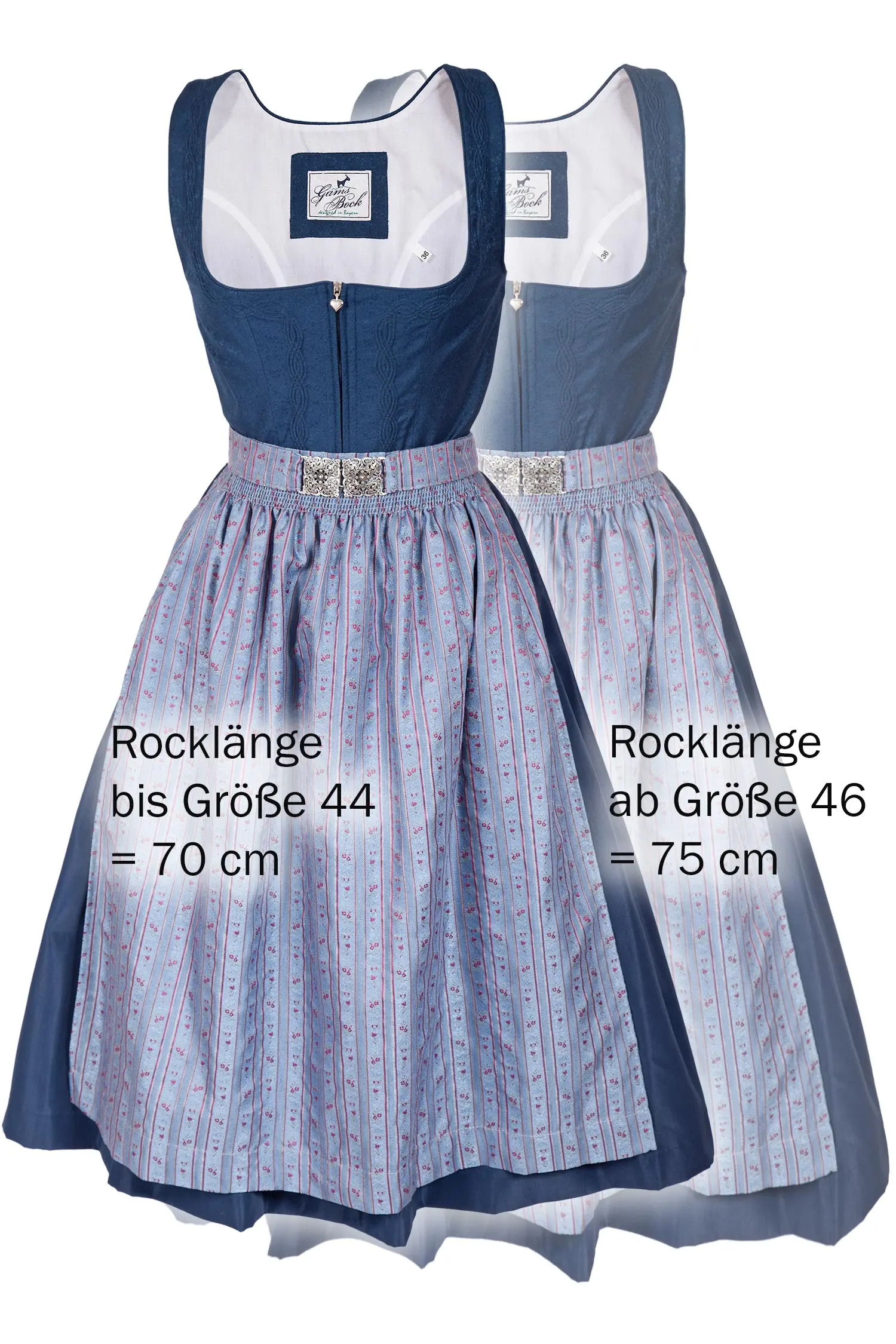 Midi Dirndl traditionell in dunkelblau bis Gr. XXL Länge