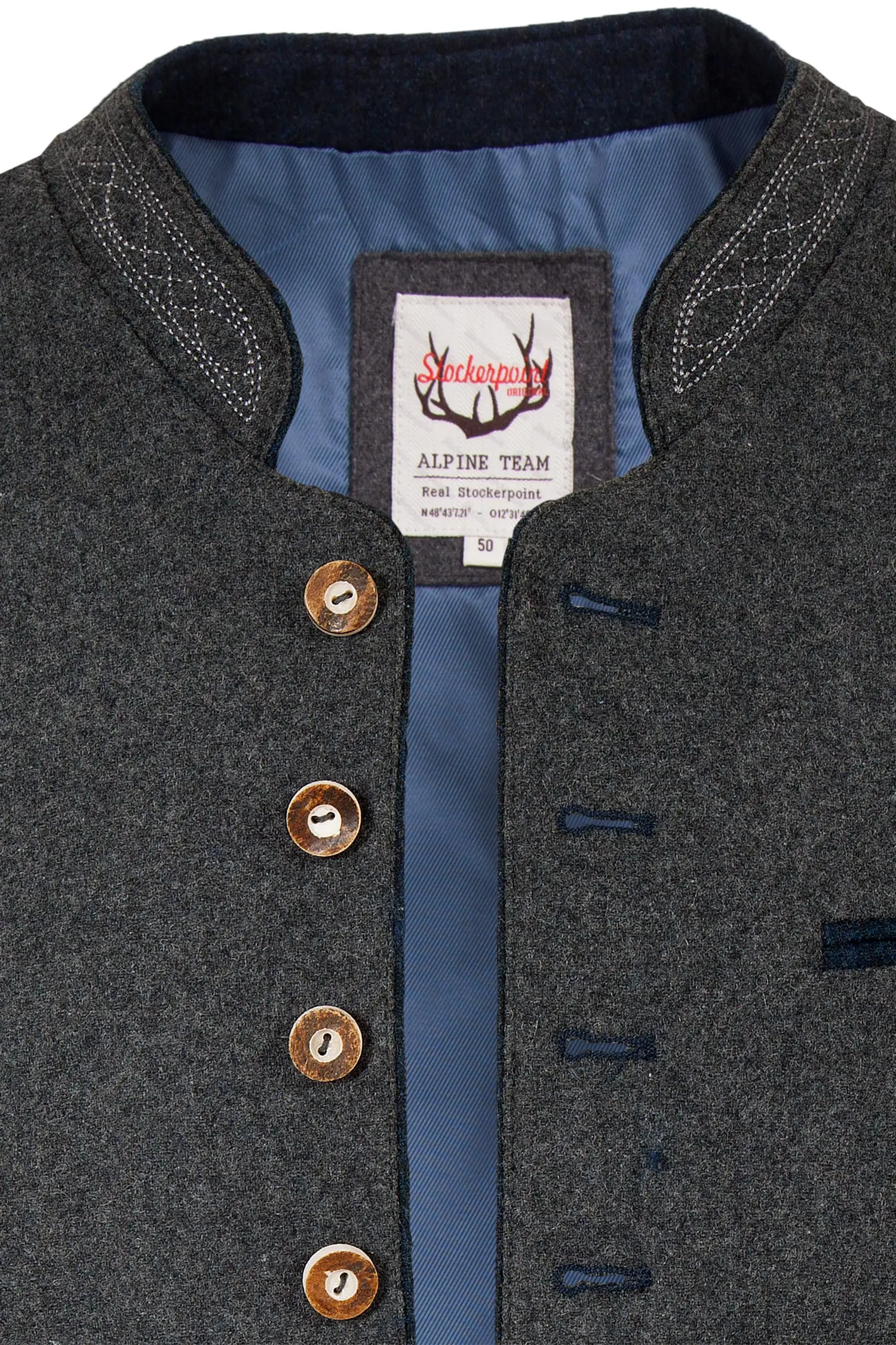 Trachtenweste Sirius aus Loden in anthrazit Kragen