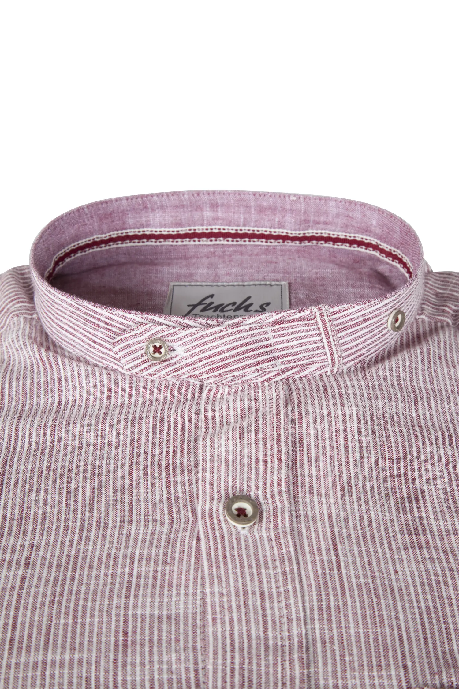 Trachtenhemd in bordeaux mit Stehkragen - Detail Kragen