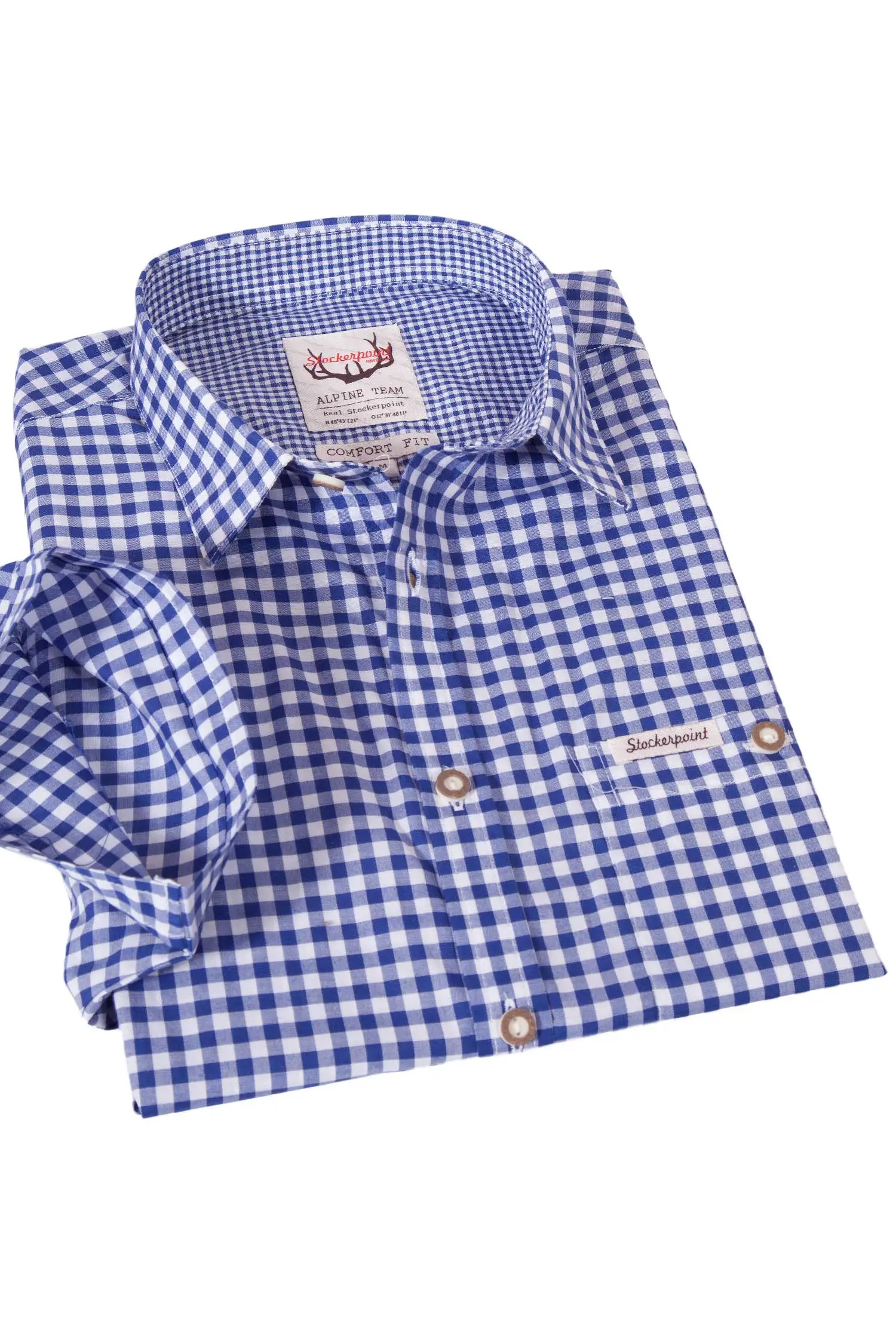 Trachtenhemd Renko Kurzarm in blau weiß von Stockerpoint 