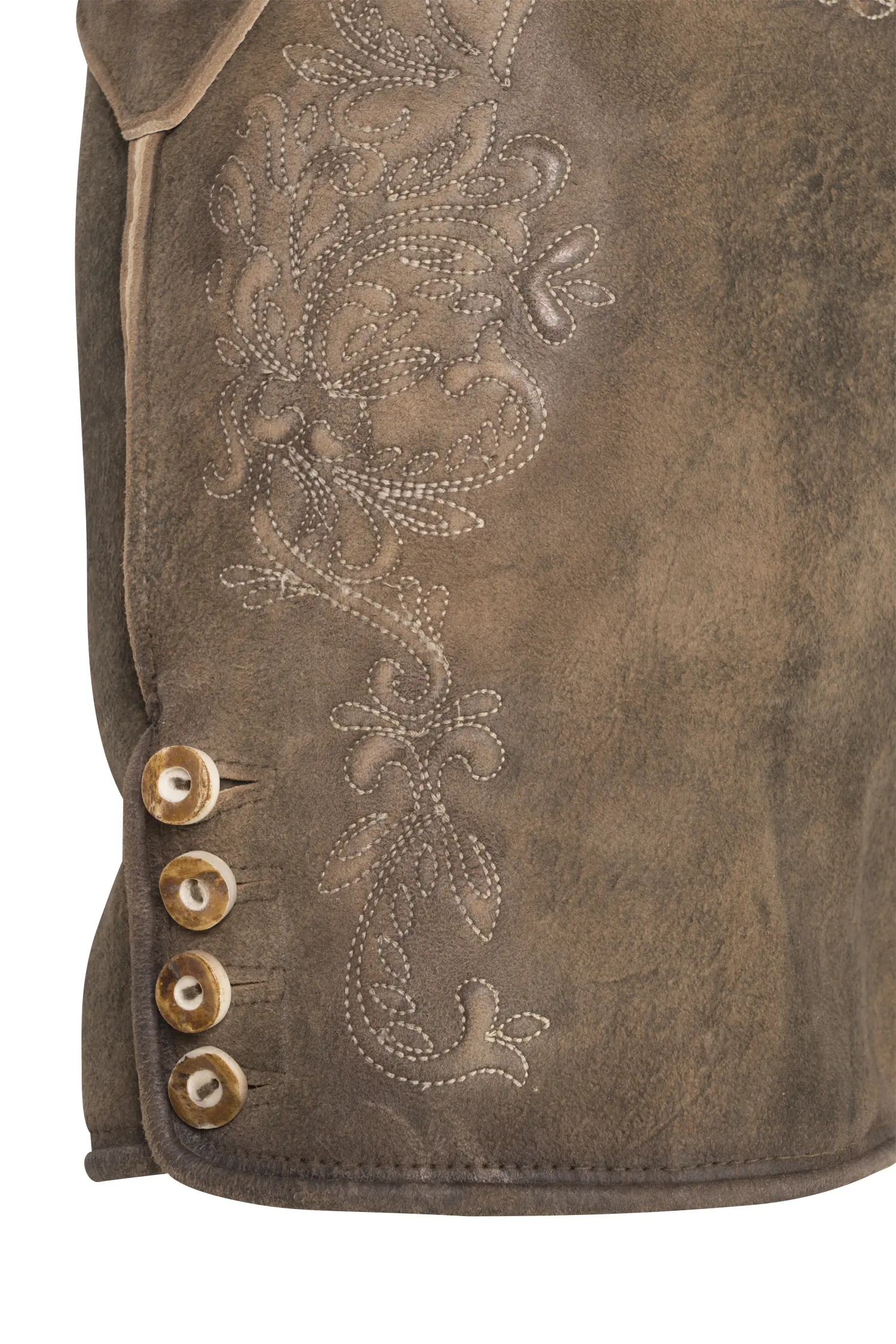 Lederhose Oskar in Braun Detail Stickerei