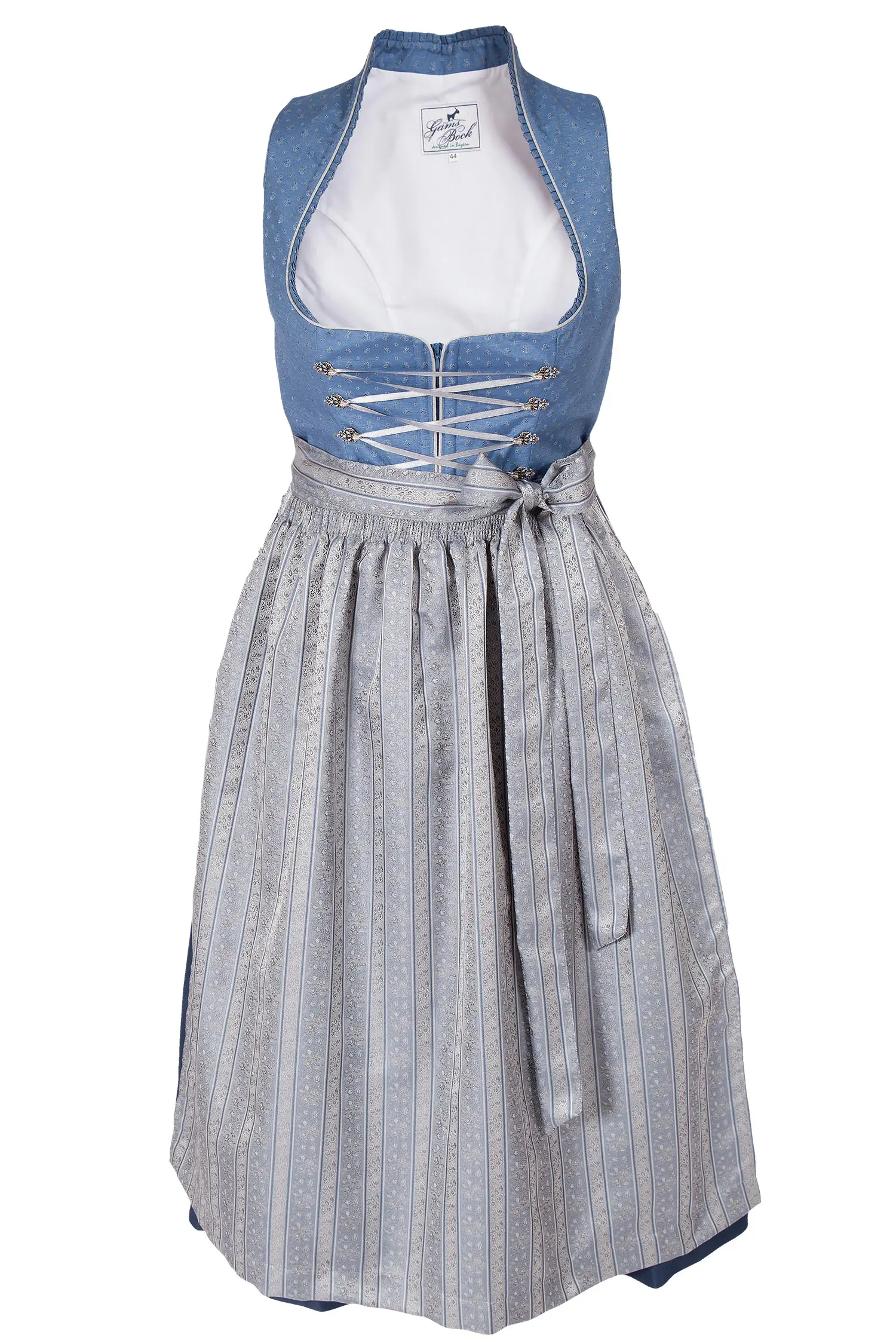 Langes Dirndl Tessa in blau und silber XXL