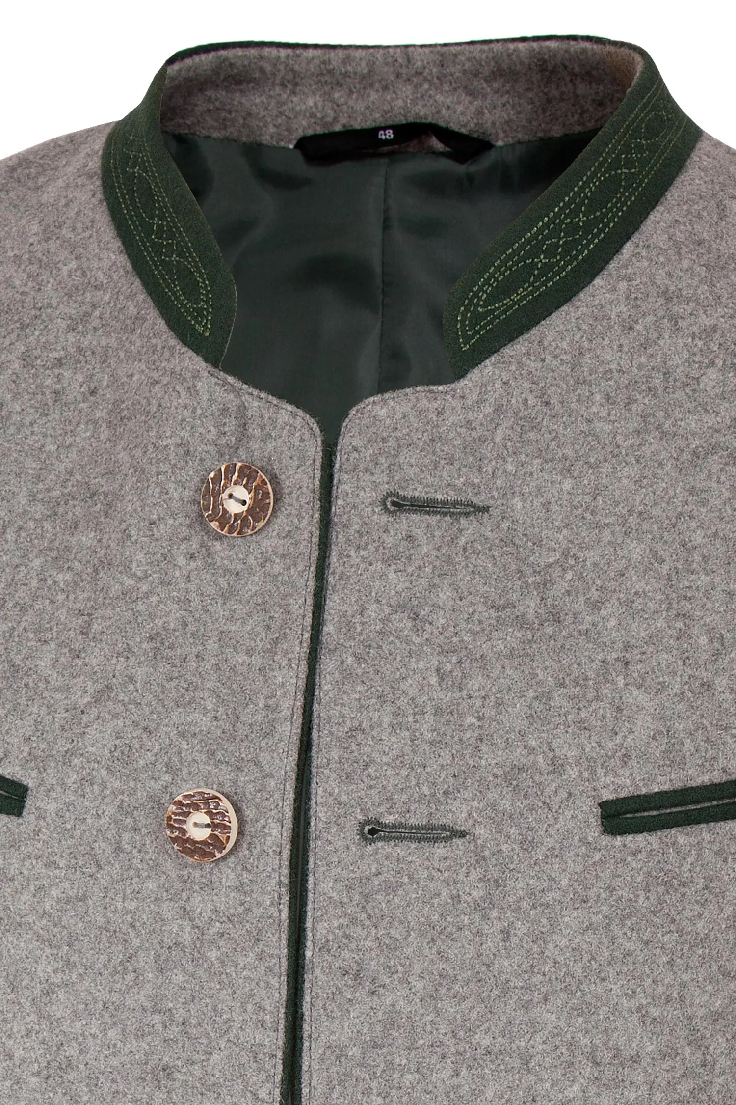 Trachtenjanker Stachus aus Loden in hellgrau Detail
