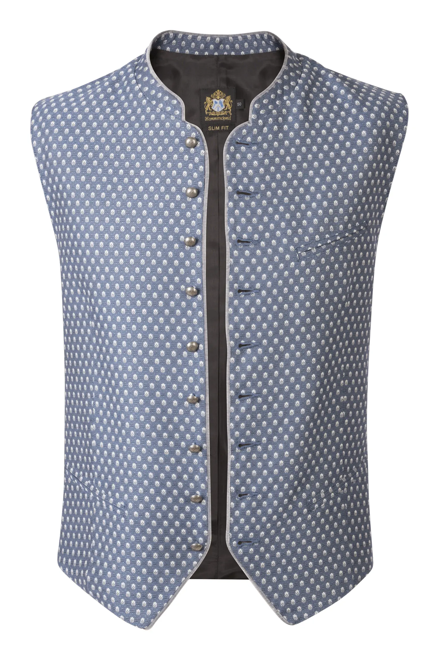 Trachtenweste Robert in blau mit Samt-Paspel