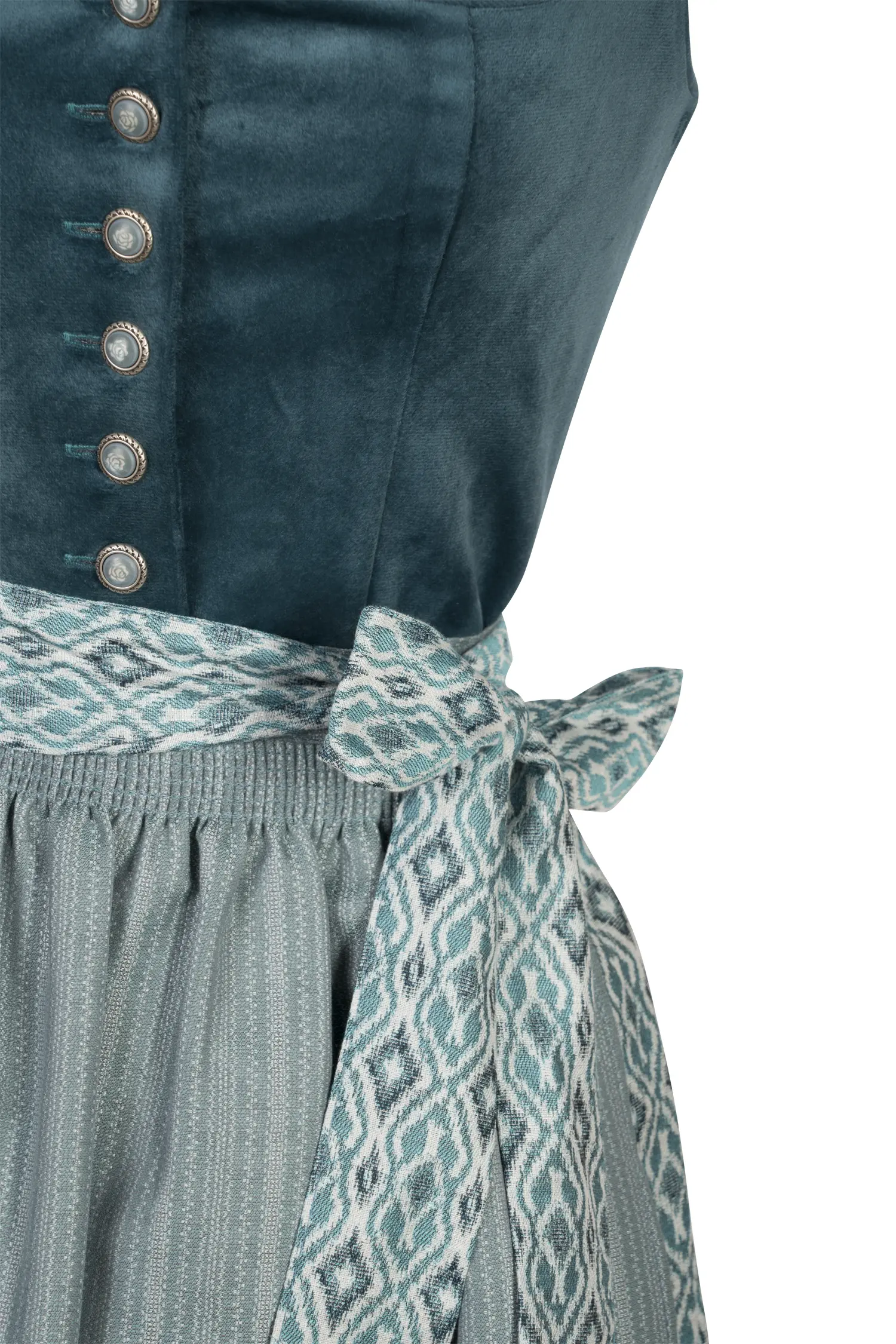 3093-0003-tk7-24-01-1803990 Dirndl Iliana in türkis mit Samtmieder - Detail Mieder