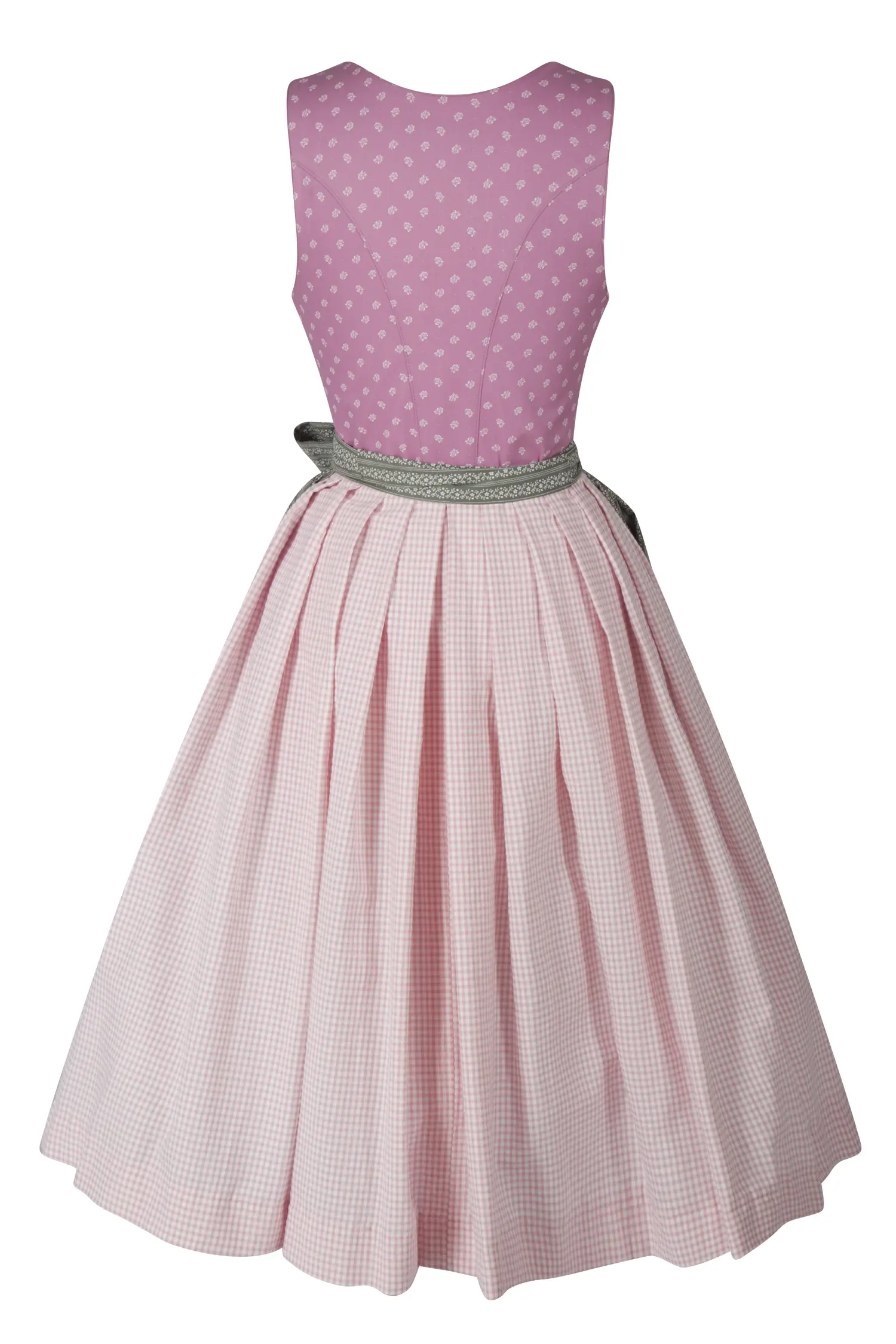 3091-1513-ro523-05-b6525 Dirndl Pillersee in altrosa mit kariertem Rock - Rückansicht