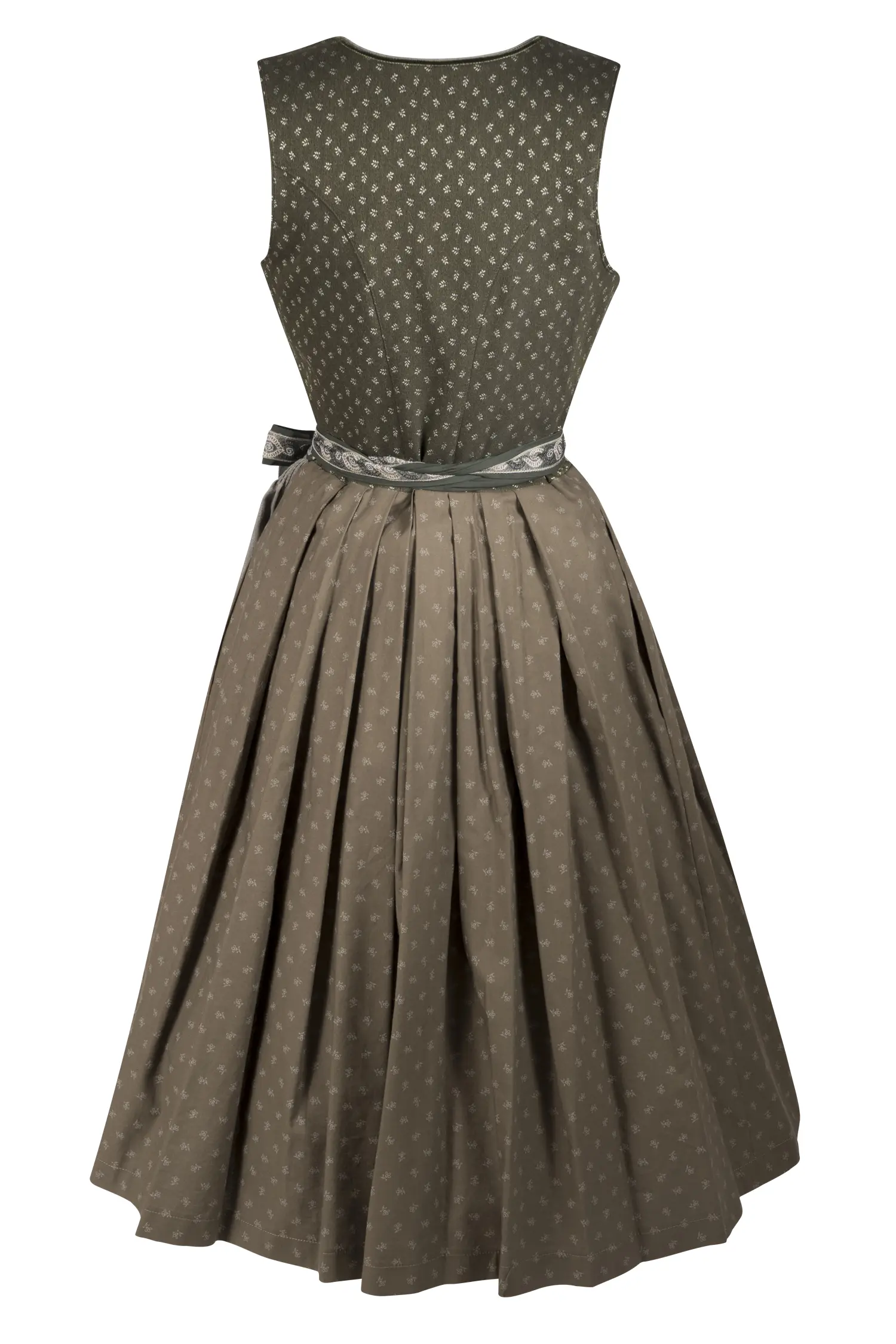 Exclusives Stretch-Dirndl in oliv - Rückansicht