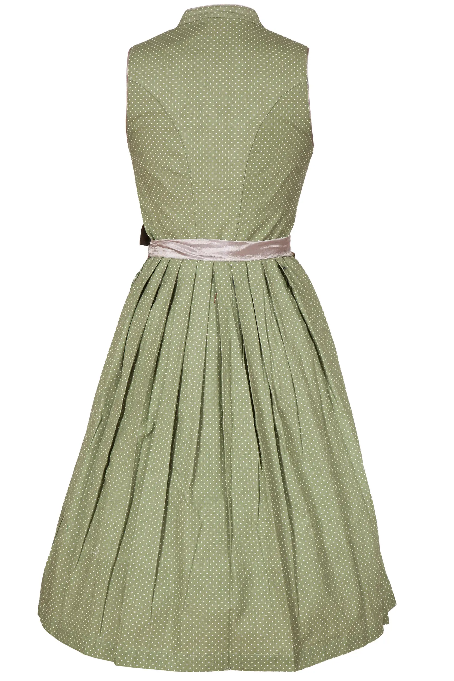 Midi Dirndl in blassgrün weiß gepunktet hochgeschlossen hinten