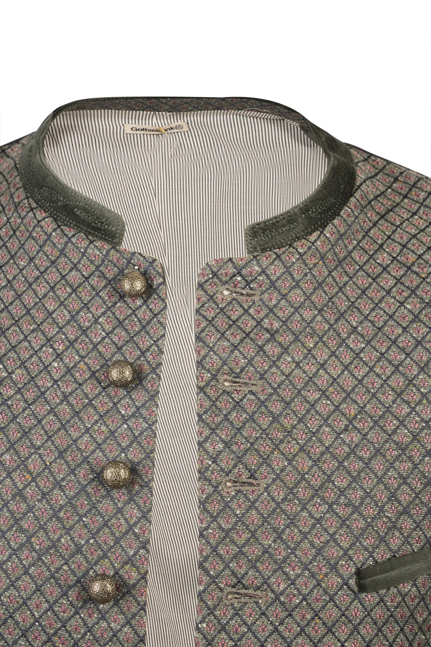 1348-0030-gn6-24-09-0905534 Trachtenweste Konstantin in Grün/Rot Detail Knopfleiste