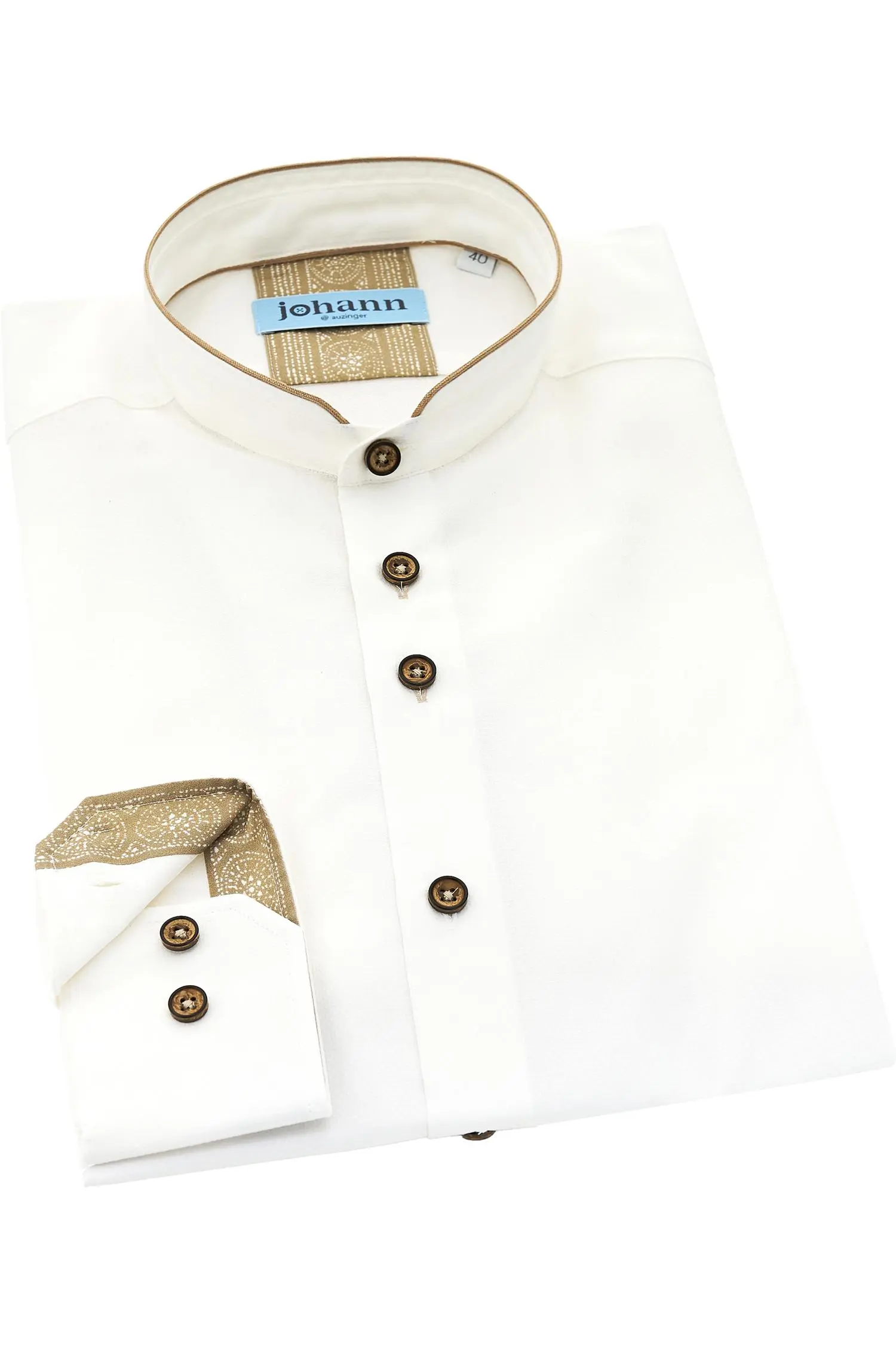Johann Hemd in Weiß mit Beigen Applikationen
