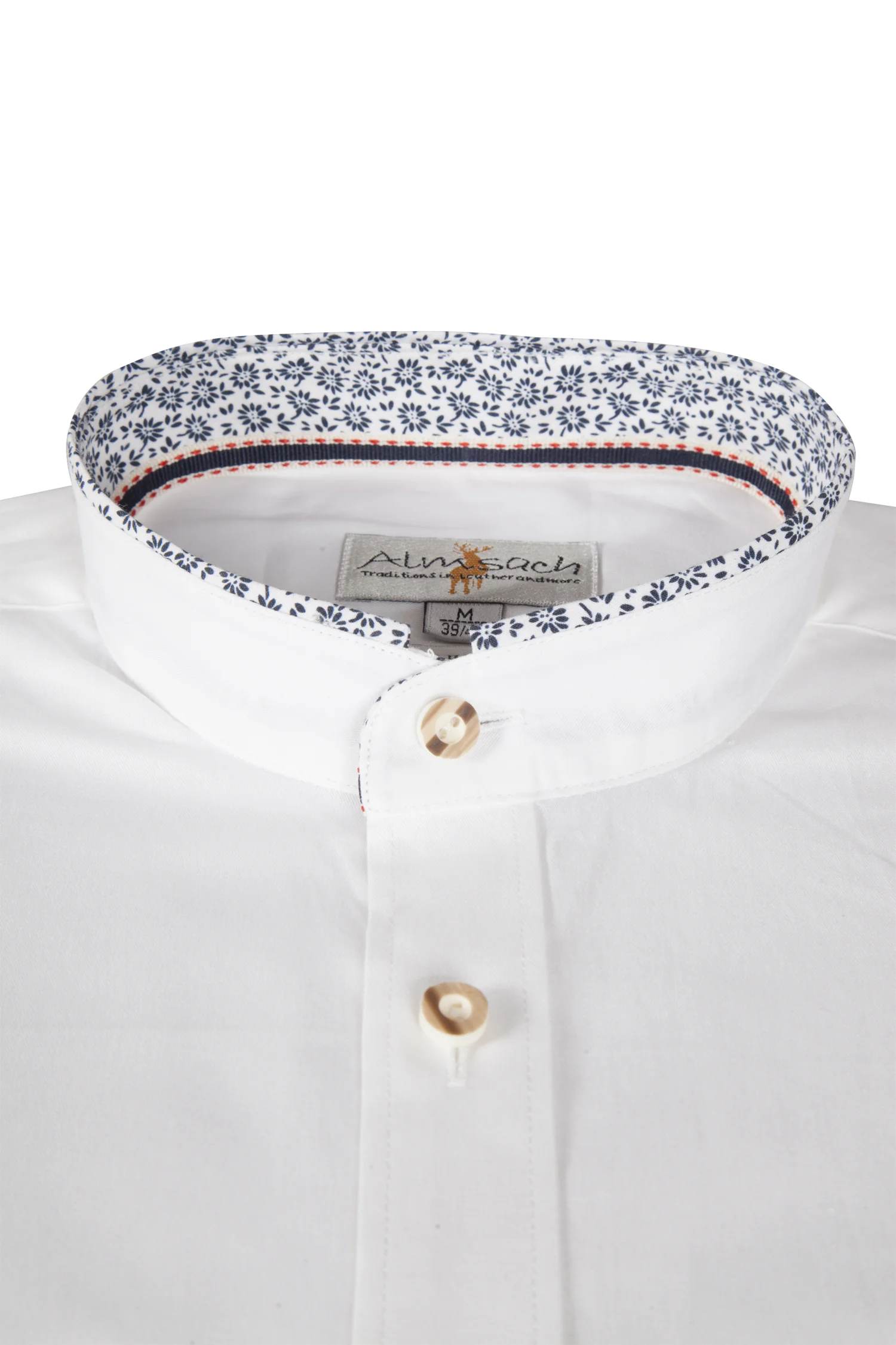 1505-0013-bl4-23-05-q9565 Weißes Trachtenhemd mit blauer Musterung - Detail Kragen