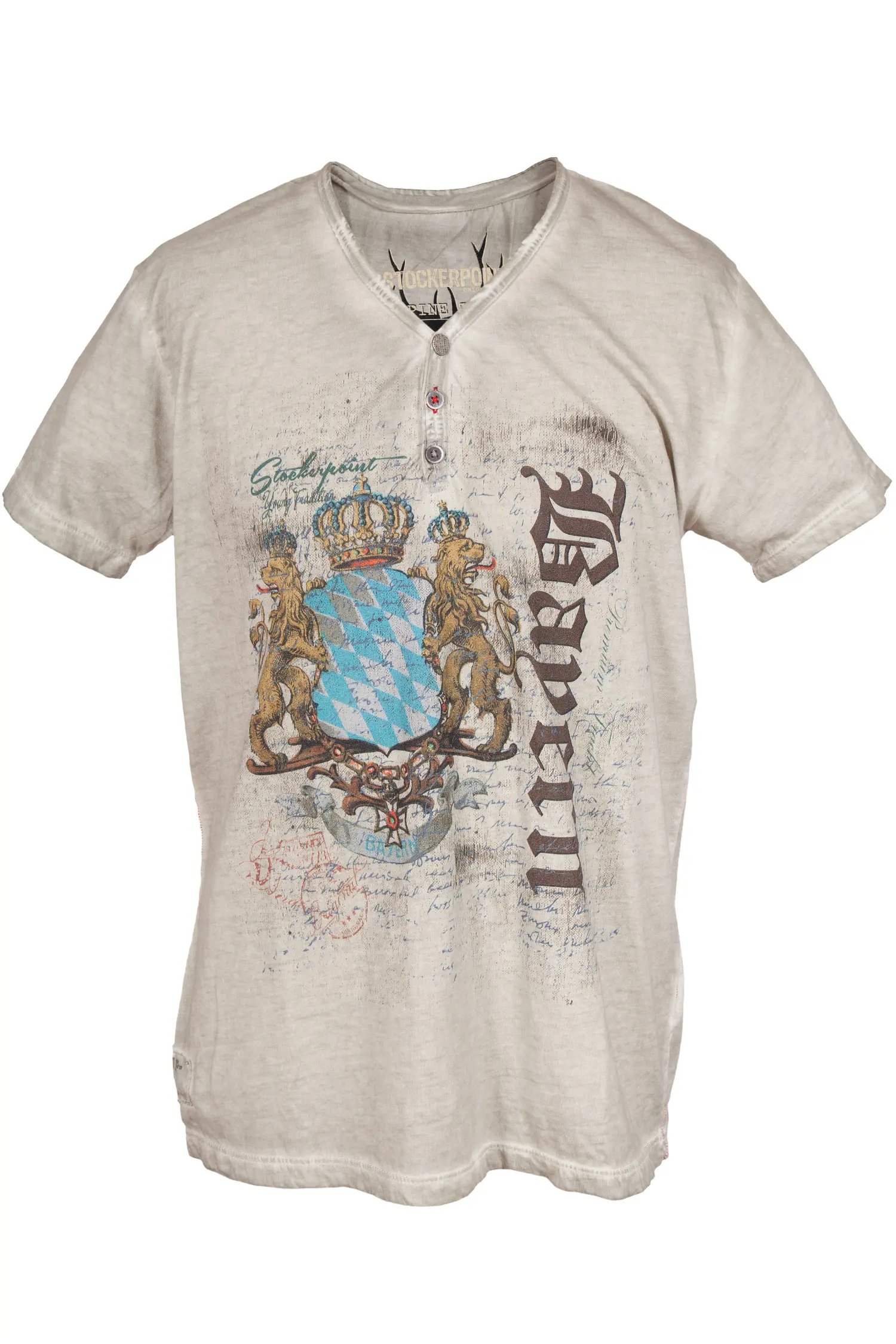 Herren Trachten T-Shirt in grau mit Löwe und Wappen