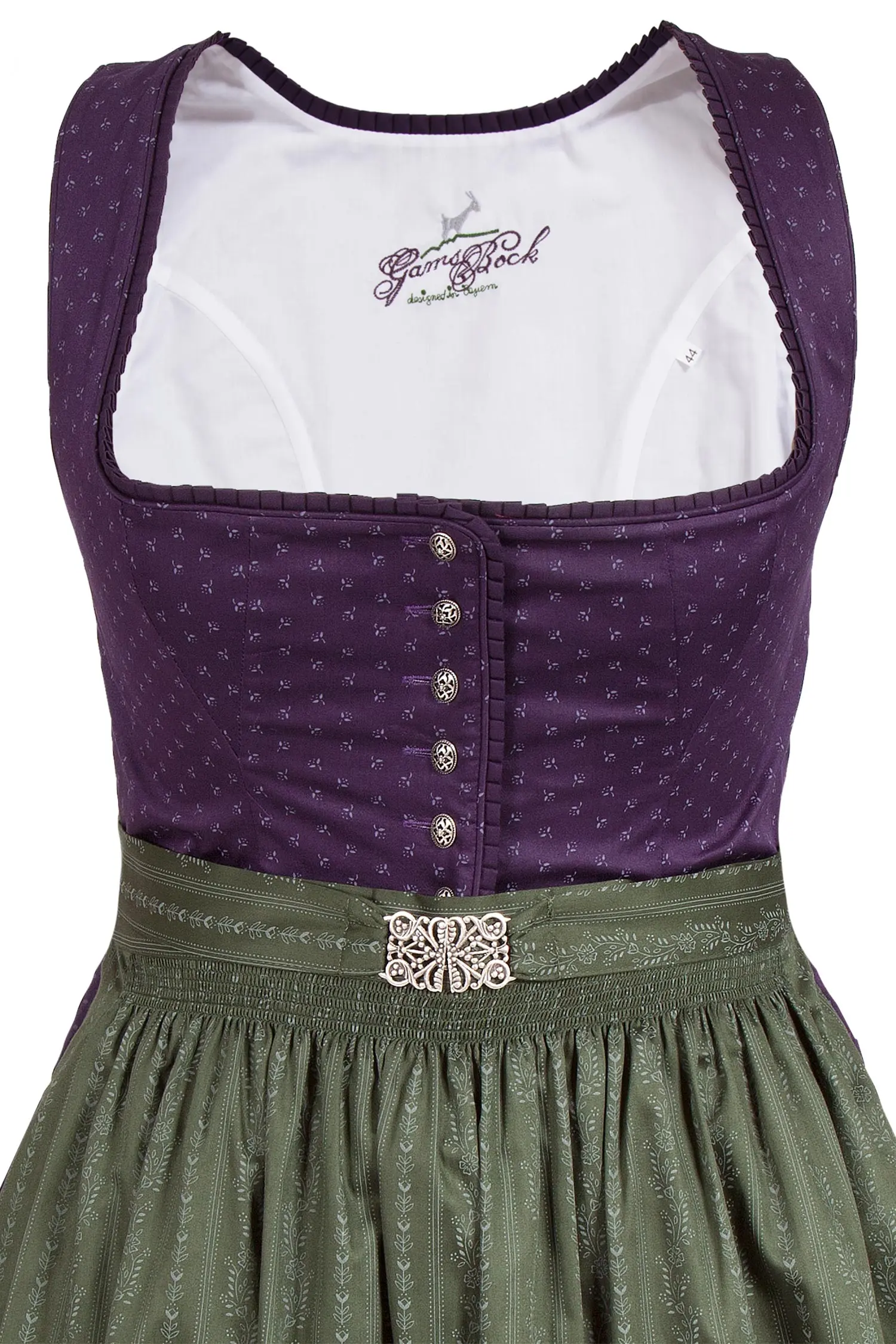 Midi Dirndl Kathi in aubergine und dunkelgrün XXL Mieder