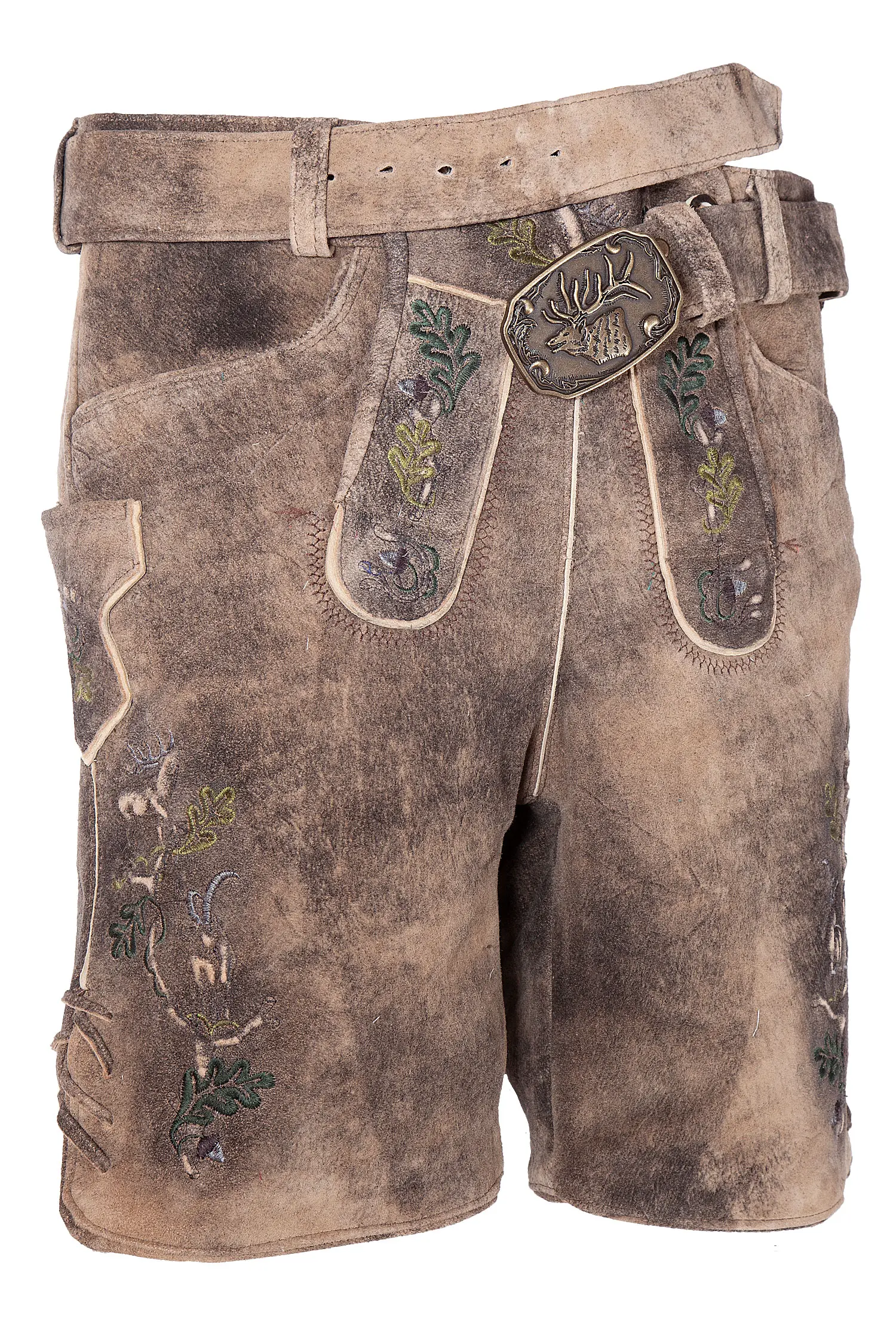 Kurze Lederhose mit Gams und Hirsch
