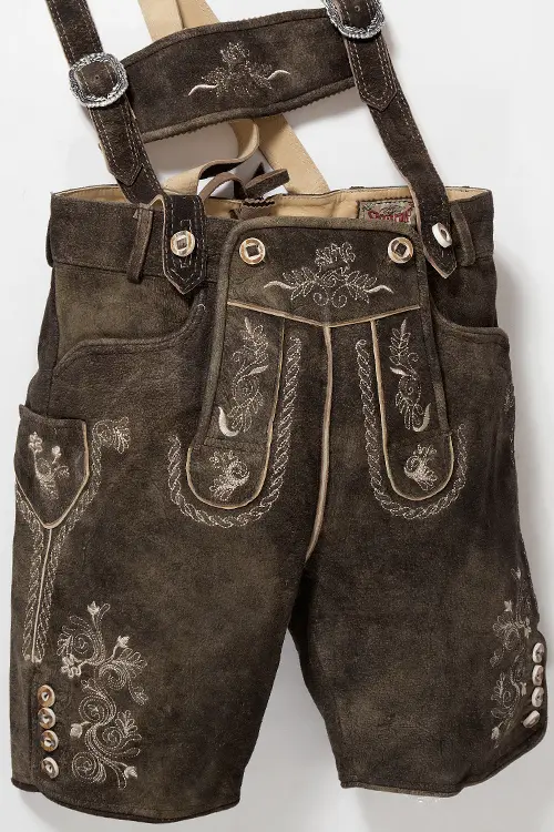 kurze Lederhose Beppo dunkelbraun mit Träger 1