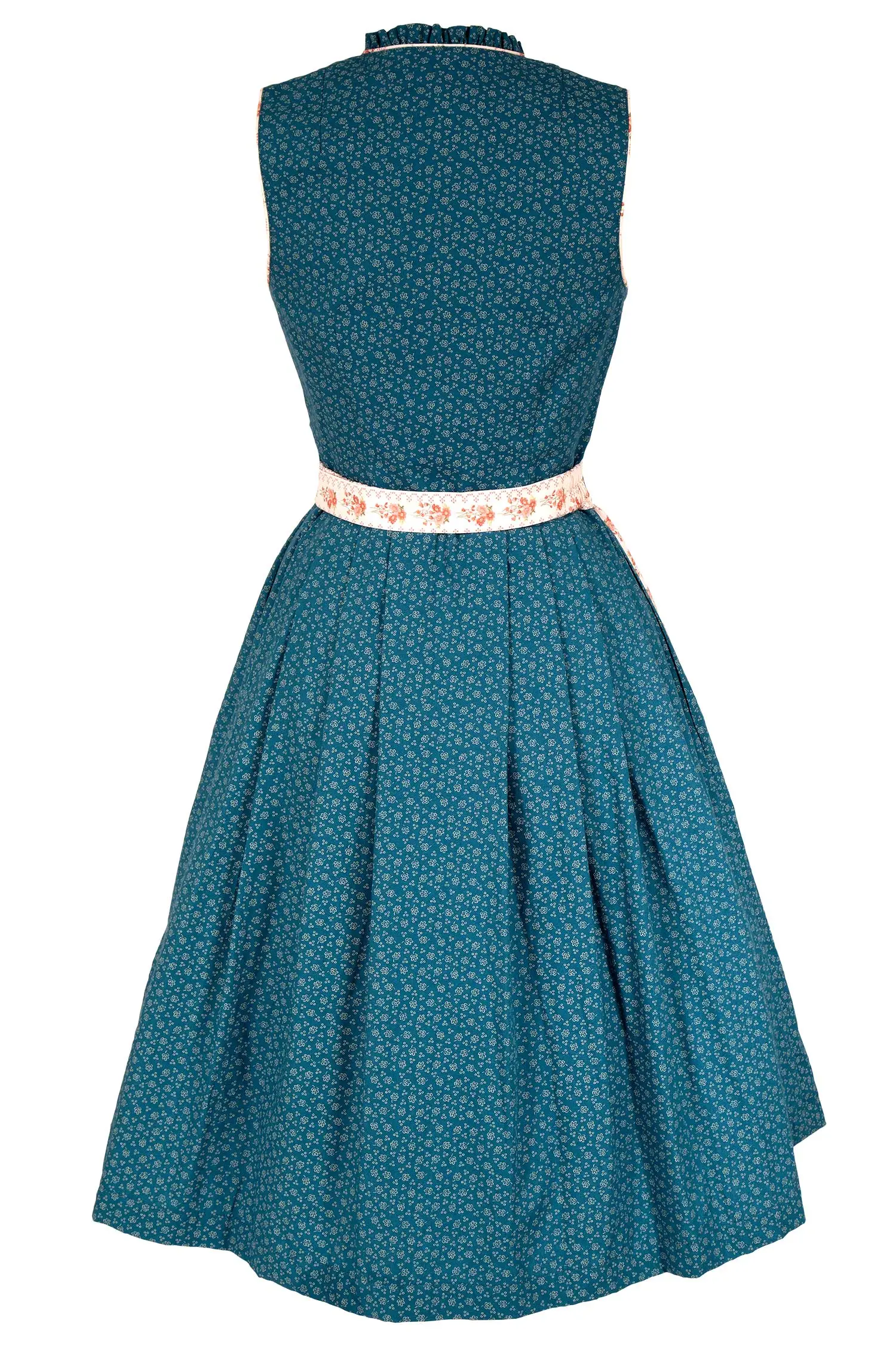 Midi Dirndl Dalena in Vintage blau hochgeschlossen hinten