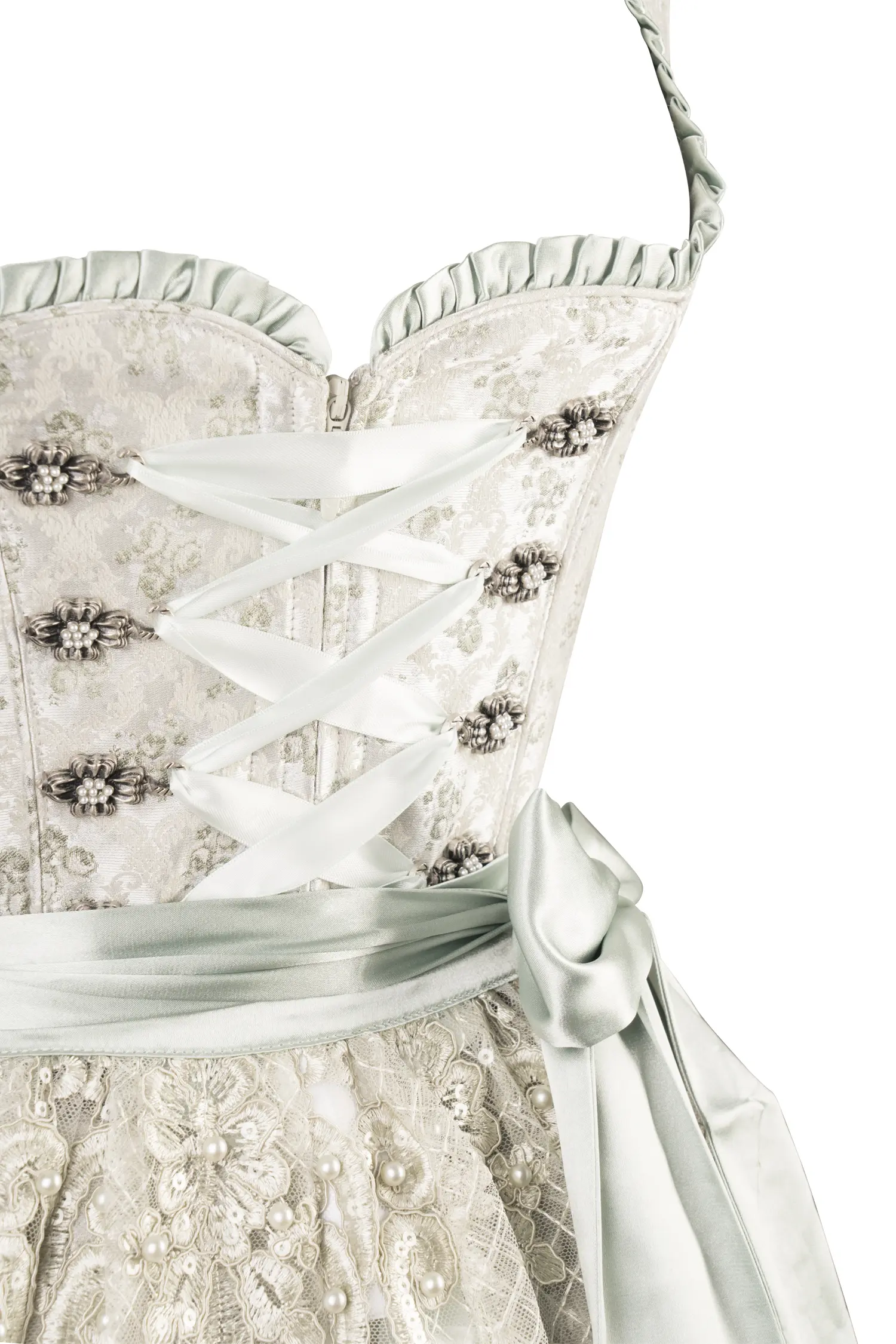 Dirndl Kalinda in silber / grün - Detail Mieder