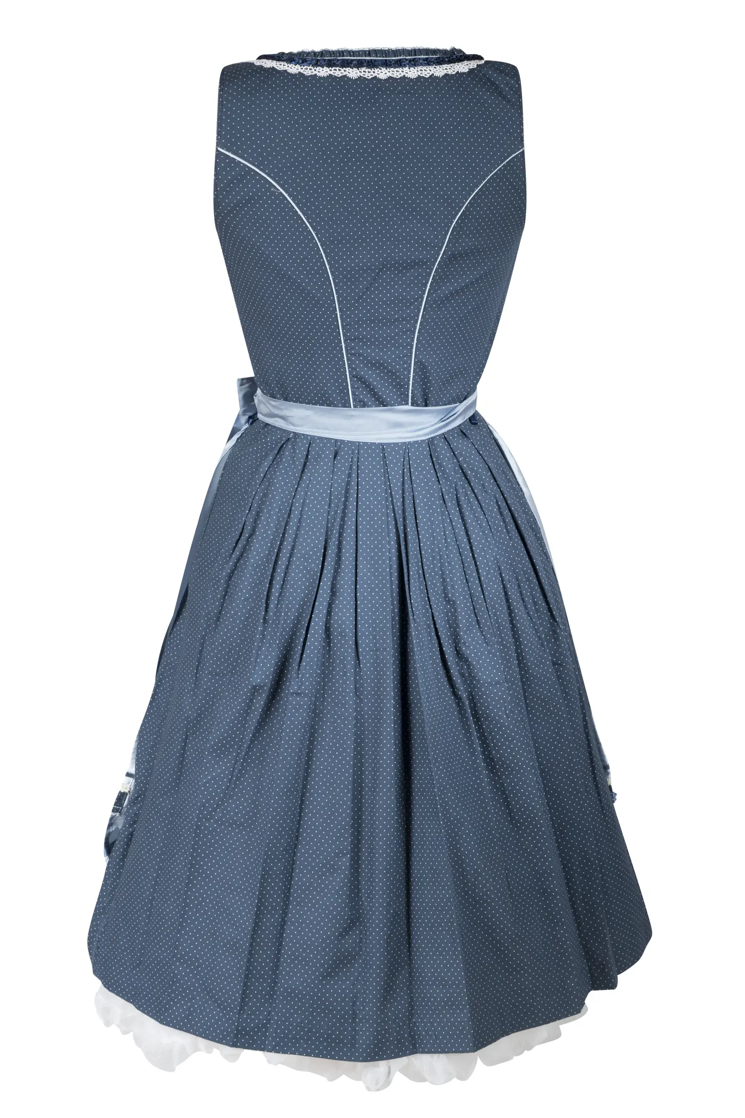 3061-0164-bl7-23-07d-00667 Blaues Dirndl mit auffälliger Schürze - Rückansicht