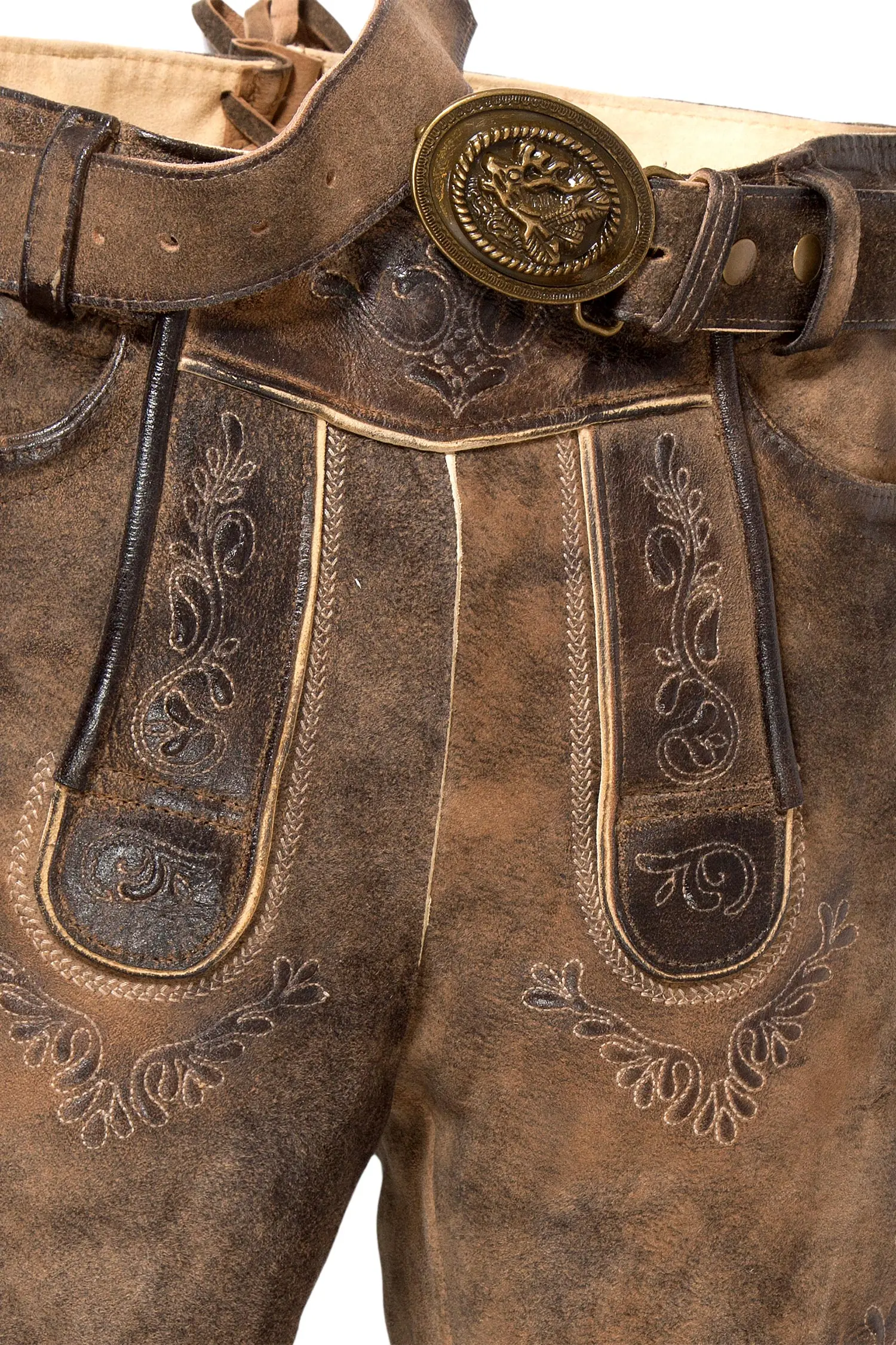 Kurze Lederhose Hopfensee in bernstein braun Latz