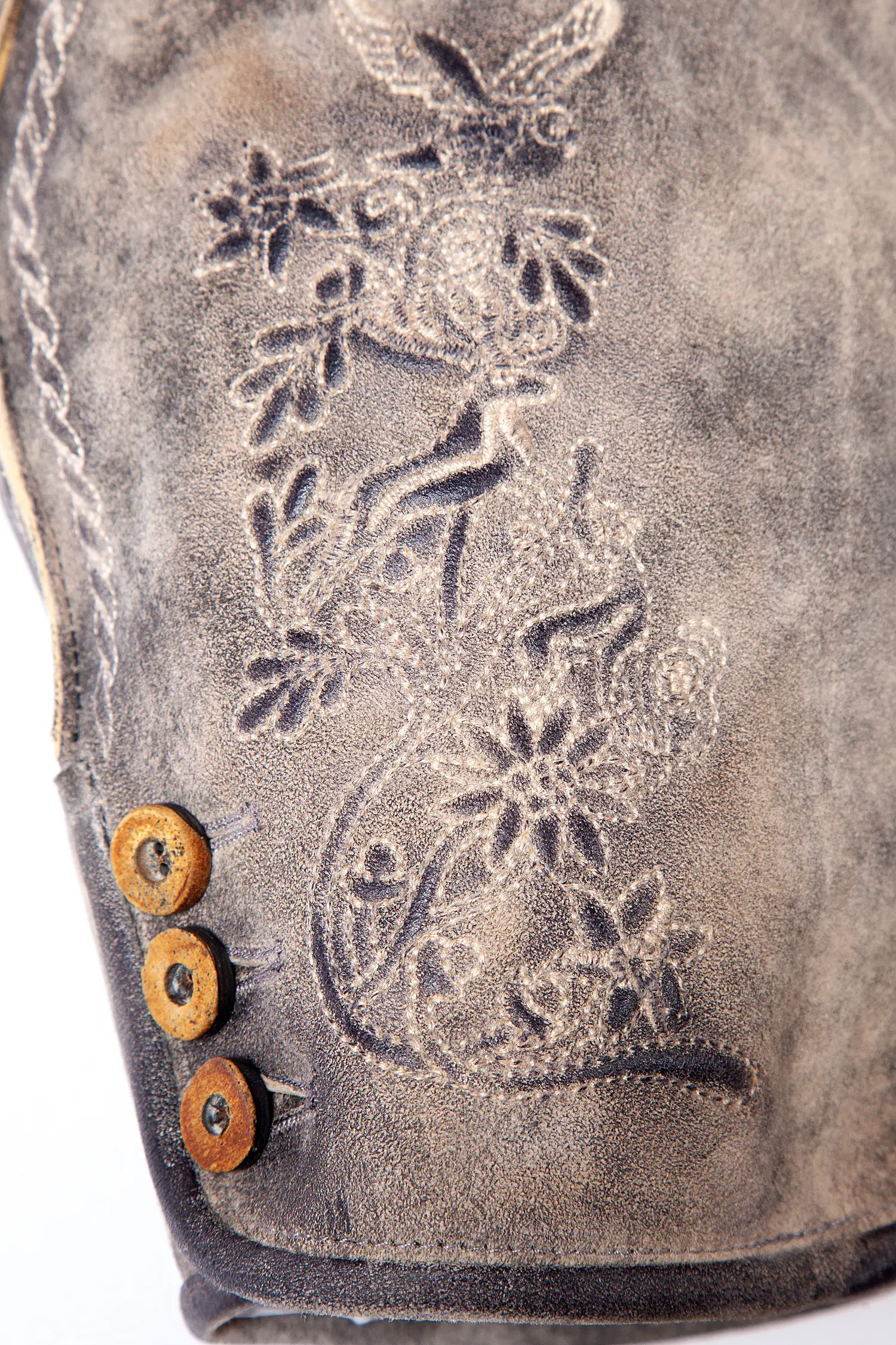 1602-0002-2na-22-06c-0448 Kurze Lederhose Engelbert-Hall in granit mit Gürtel detail bein