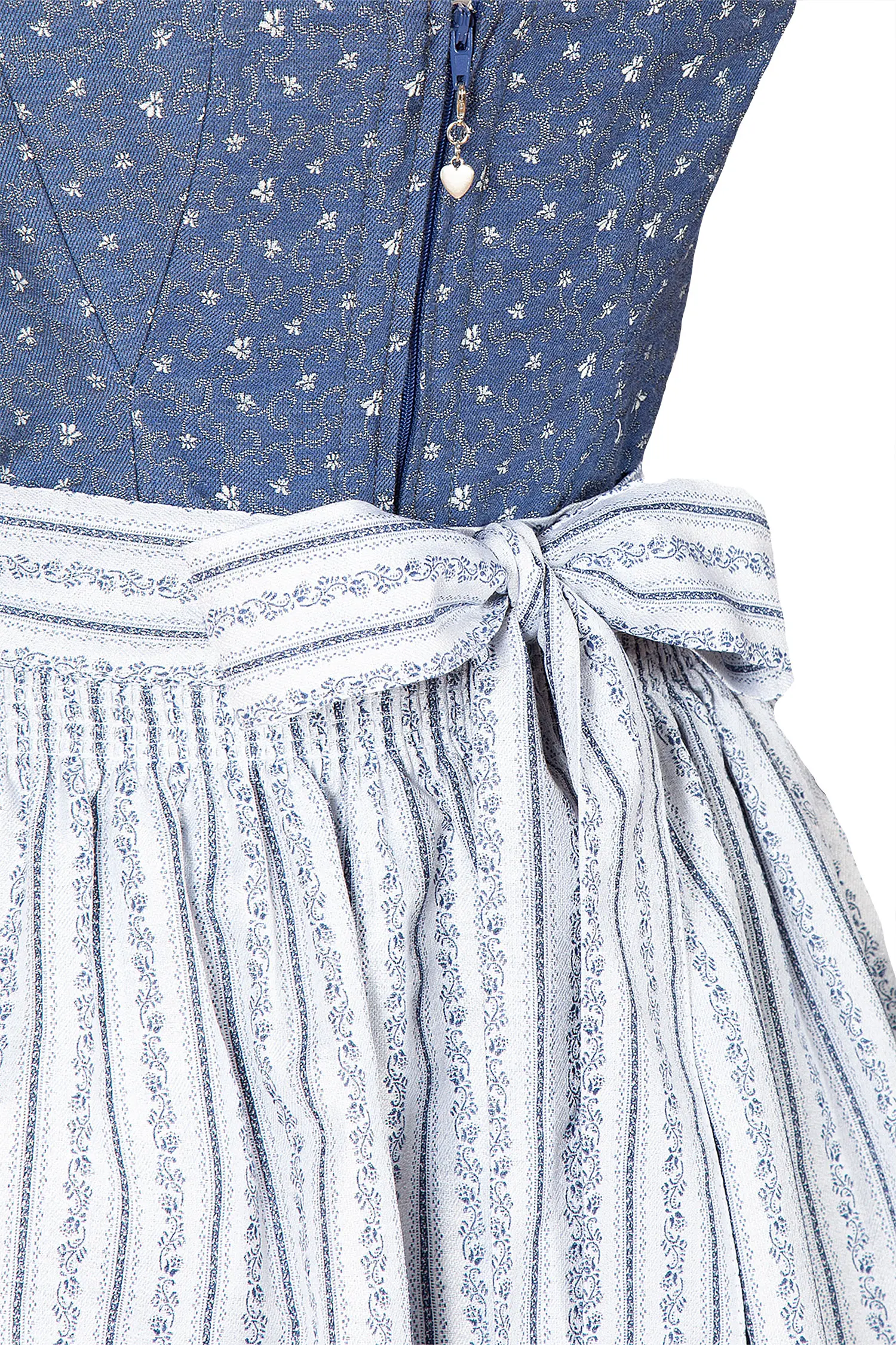 3043-0142-BL5-23-03e-5339b Gamsbock Dirndl in dunkelblau / weiß - Detail Mieder