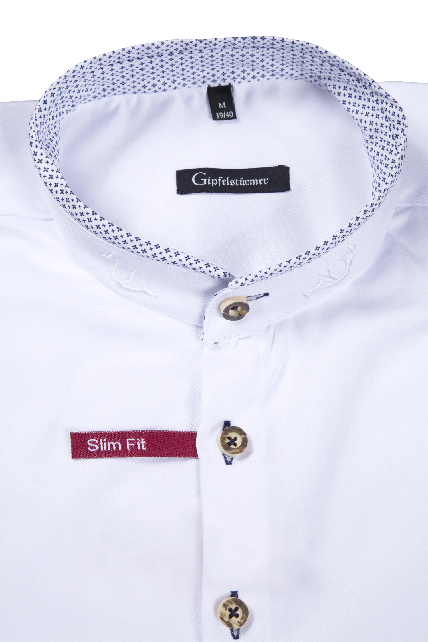 Gipfelstürmer Trachtenhemd mit blauen Akzenten - Detail Kragen