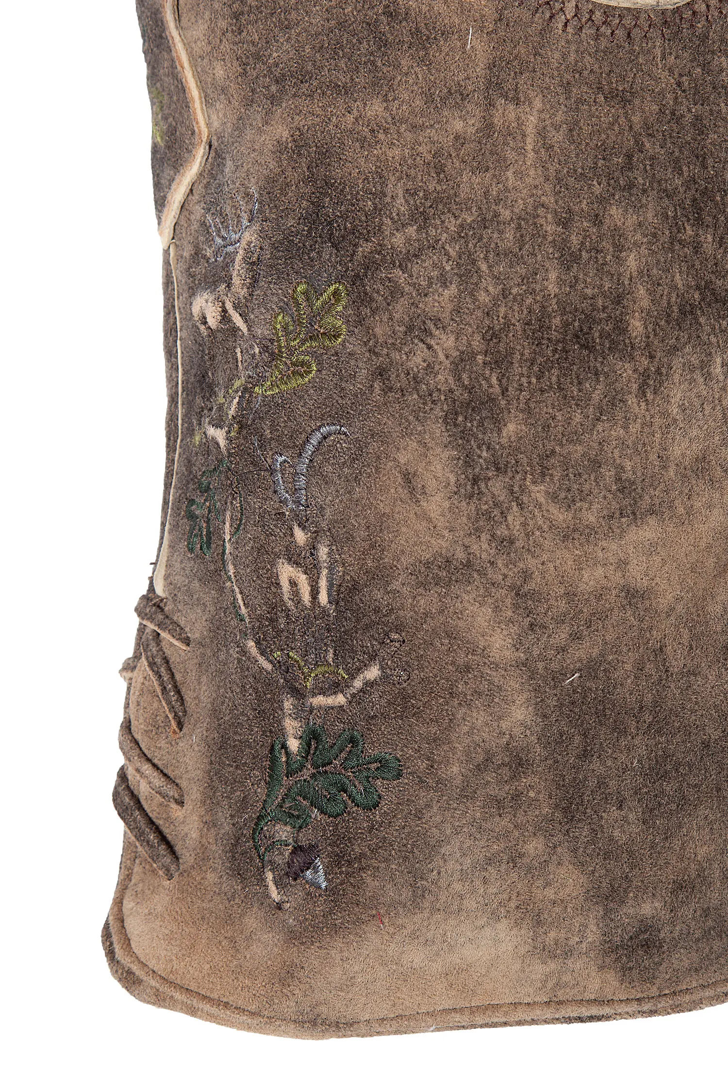 Kurze Lederhose mit Gams und Hirsch - Detail Bein