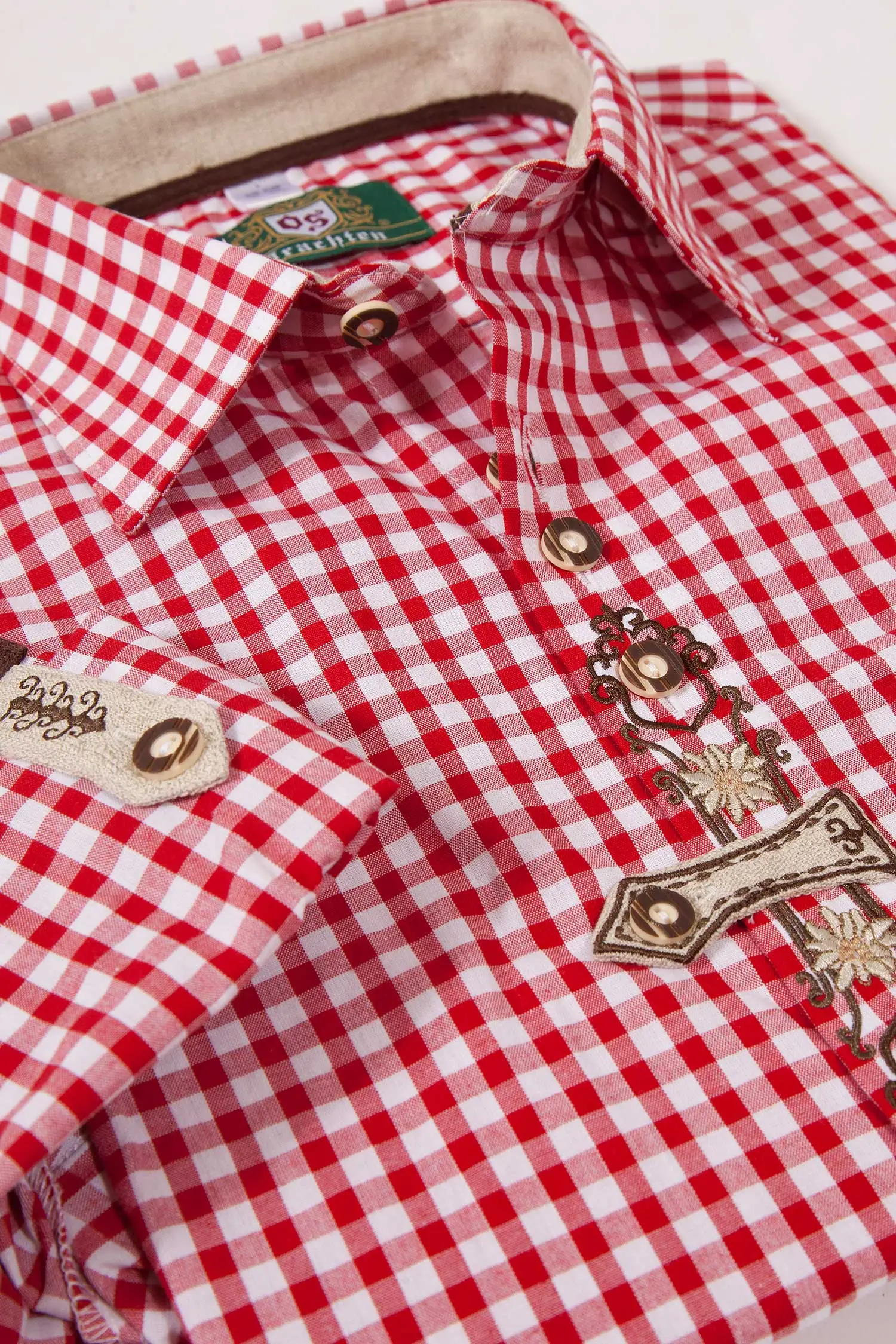 Herren Landhaus Trachtenhemd rot weiß Detail