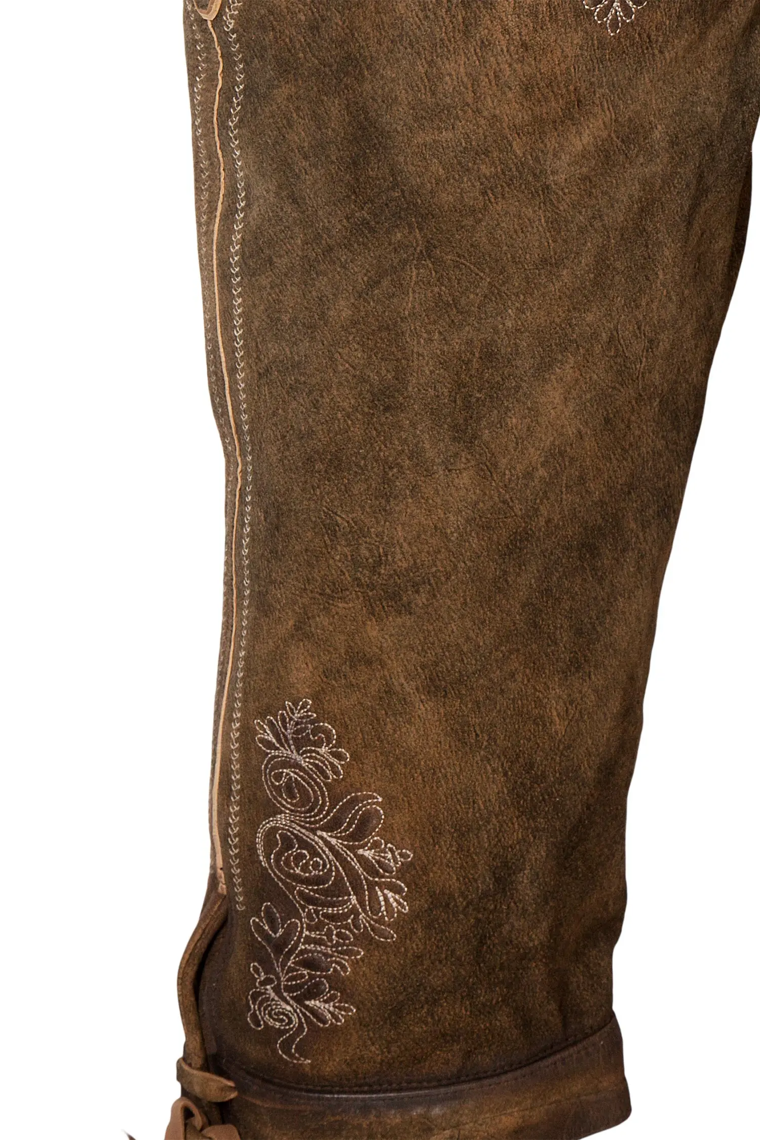 Kniebund Lederhose Justin in havanna mit Träger bein