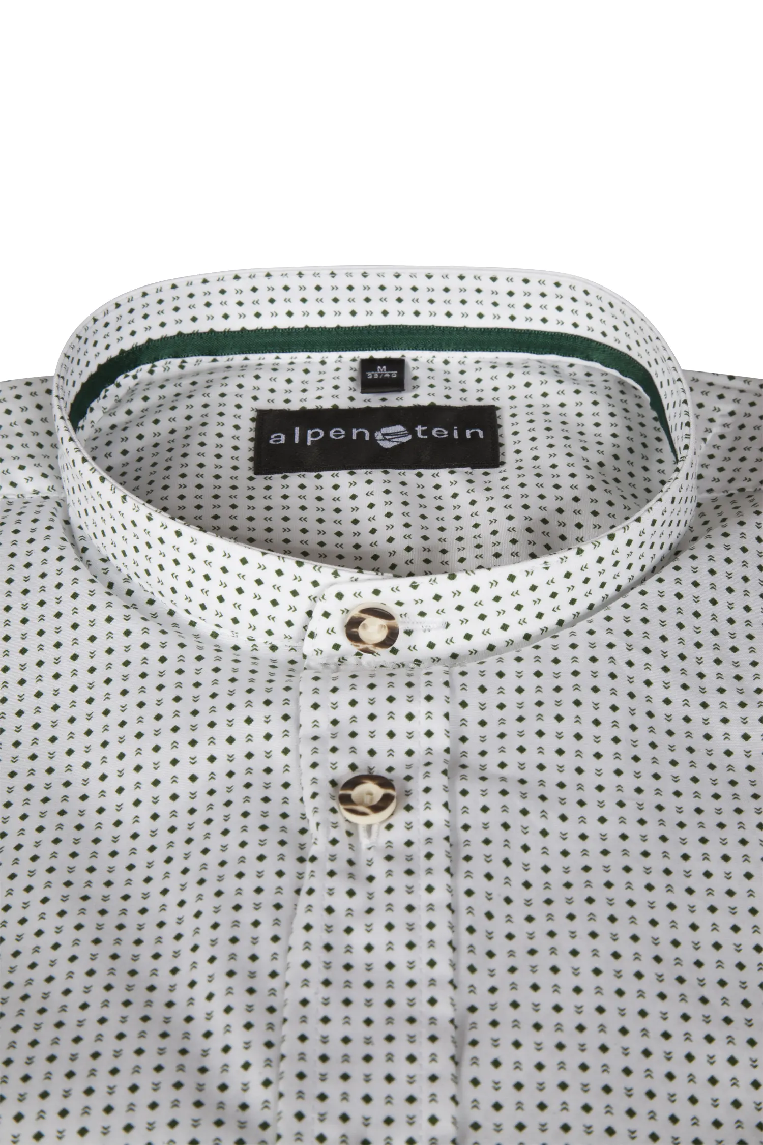 1509-0018-GN5-23-06-b0463 Trachtenhemd in weiß mit grünem Muster - Detail Kragen