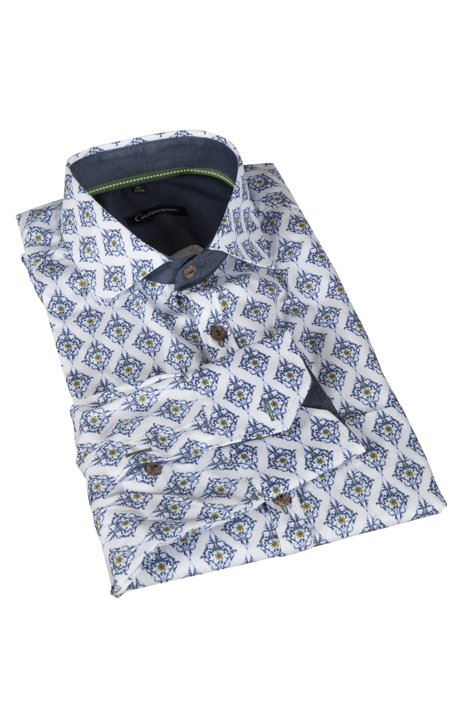 Trachtenhemd weiß/blau im zeitlosen Trachtendesign