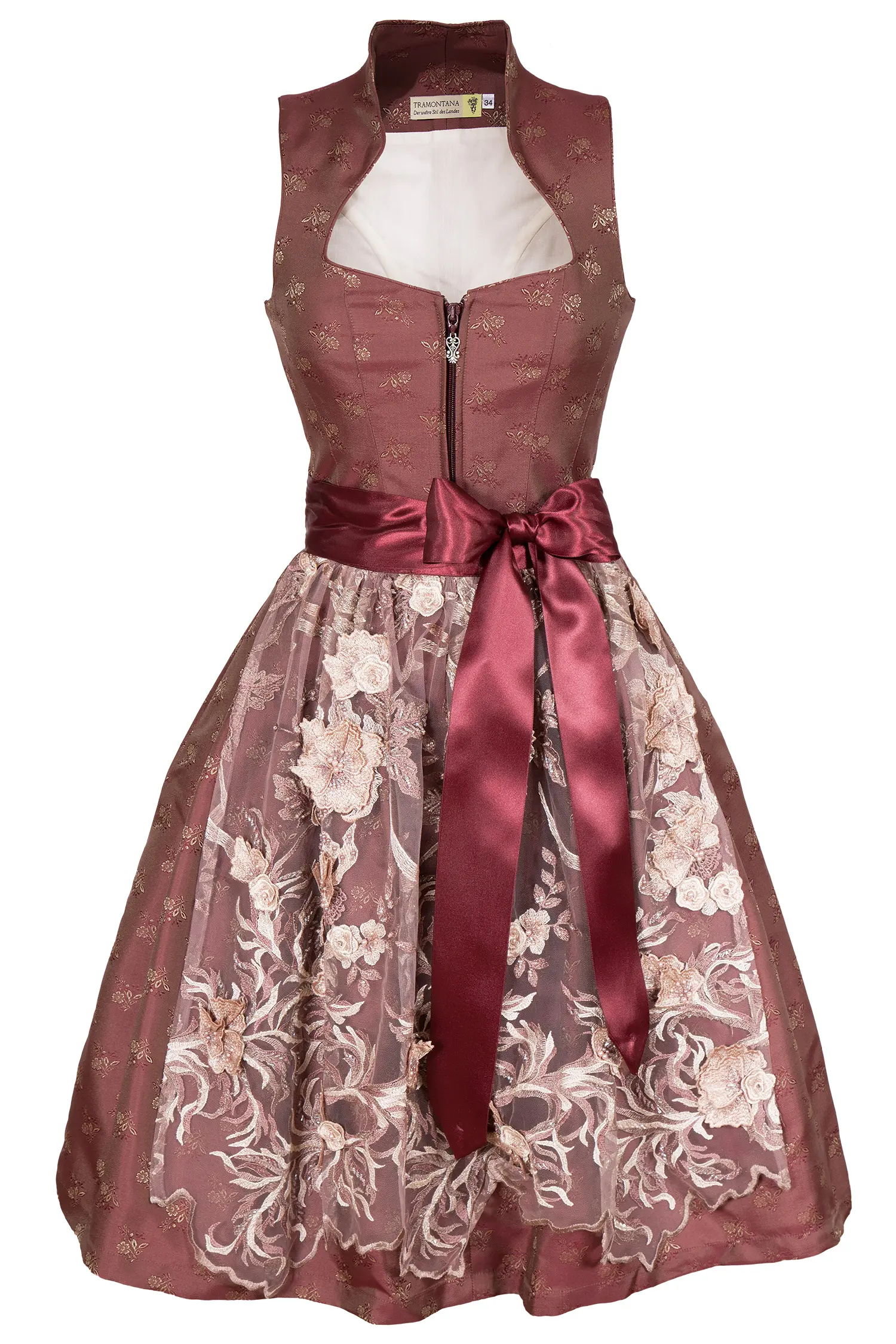 Tramontana Dirndl in bordeaux mit Spitzenschürze