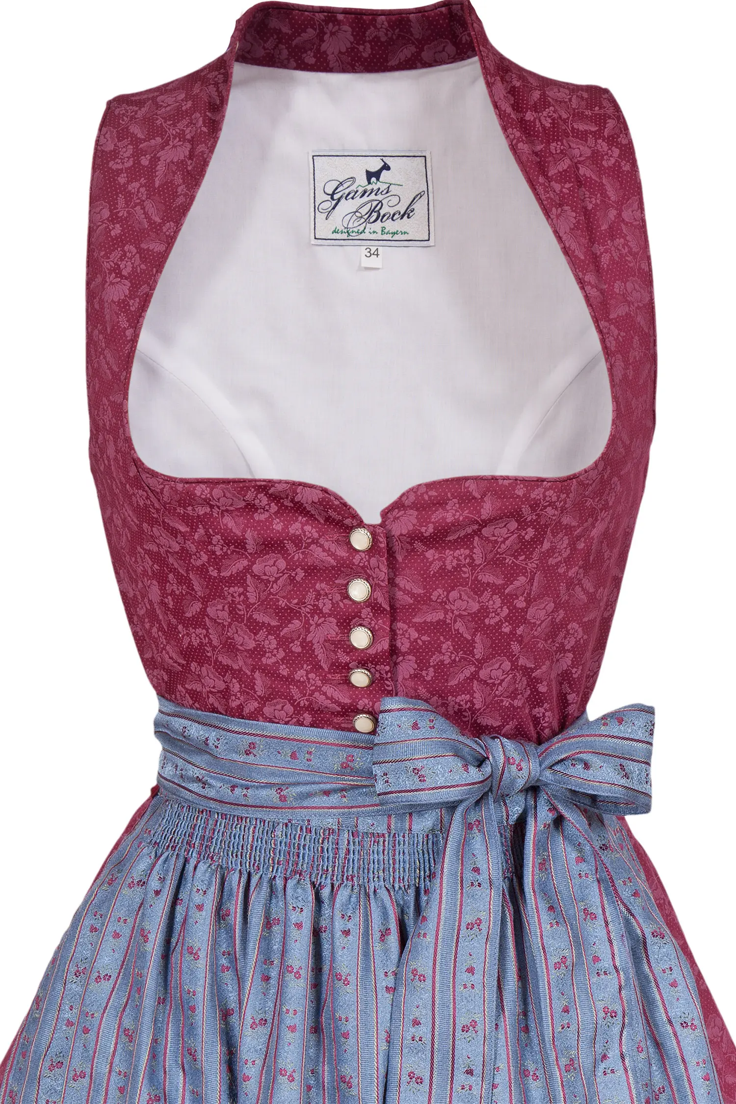 Midi Dirndl Noel in weinrot mit Herzausschnitt Mieder