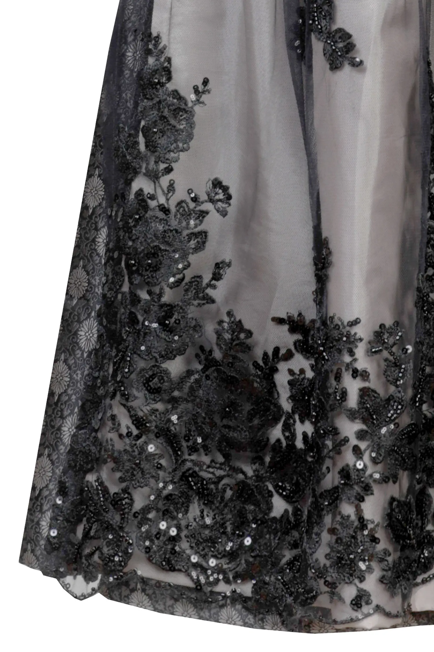 Dirndl June in schwarz mit doppelt hinterlegter Glitzerschürze - Detail Rock