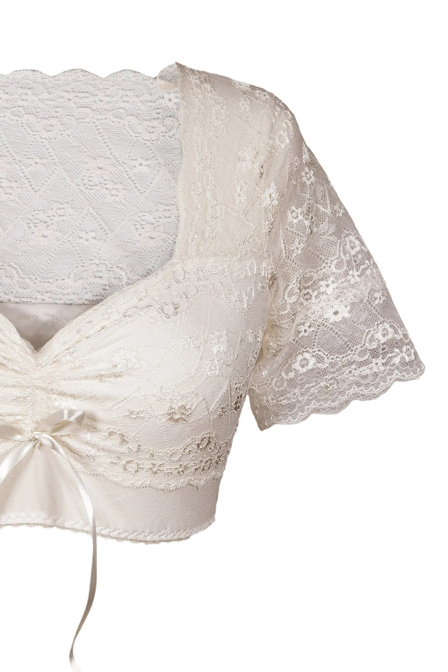 Dirndlbluse aus Spitze in creme mit Stretch Arm