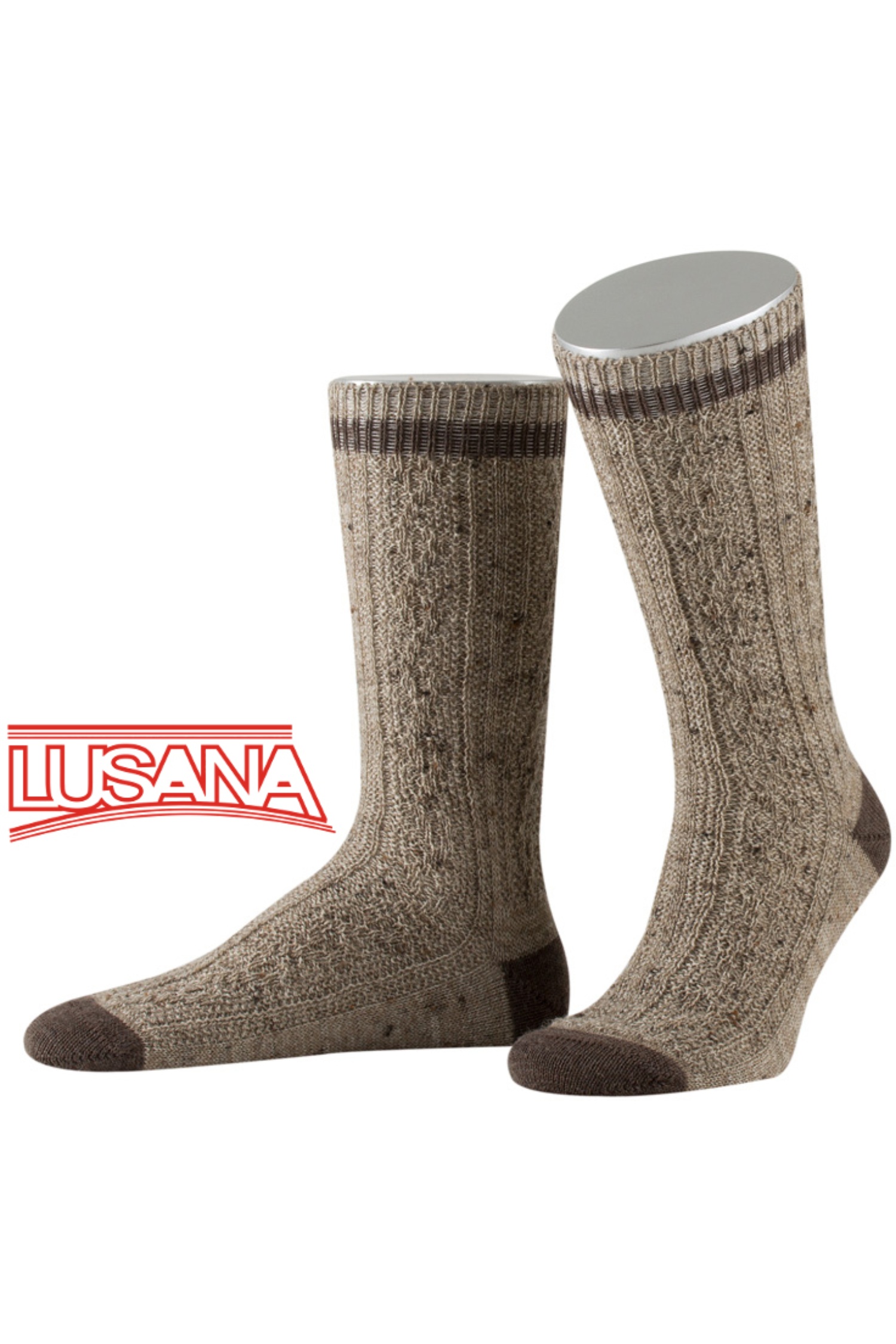 Trachtensocken von Lusana in Braun mit Dunkelbraunen Applikationen Lusana Trachtensocken Braun mit Dunkelbraunen Applikationen