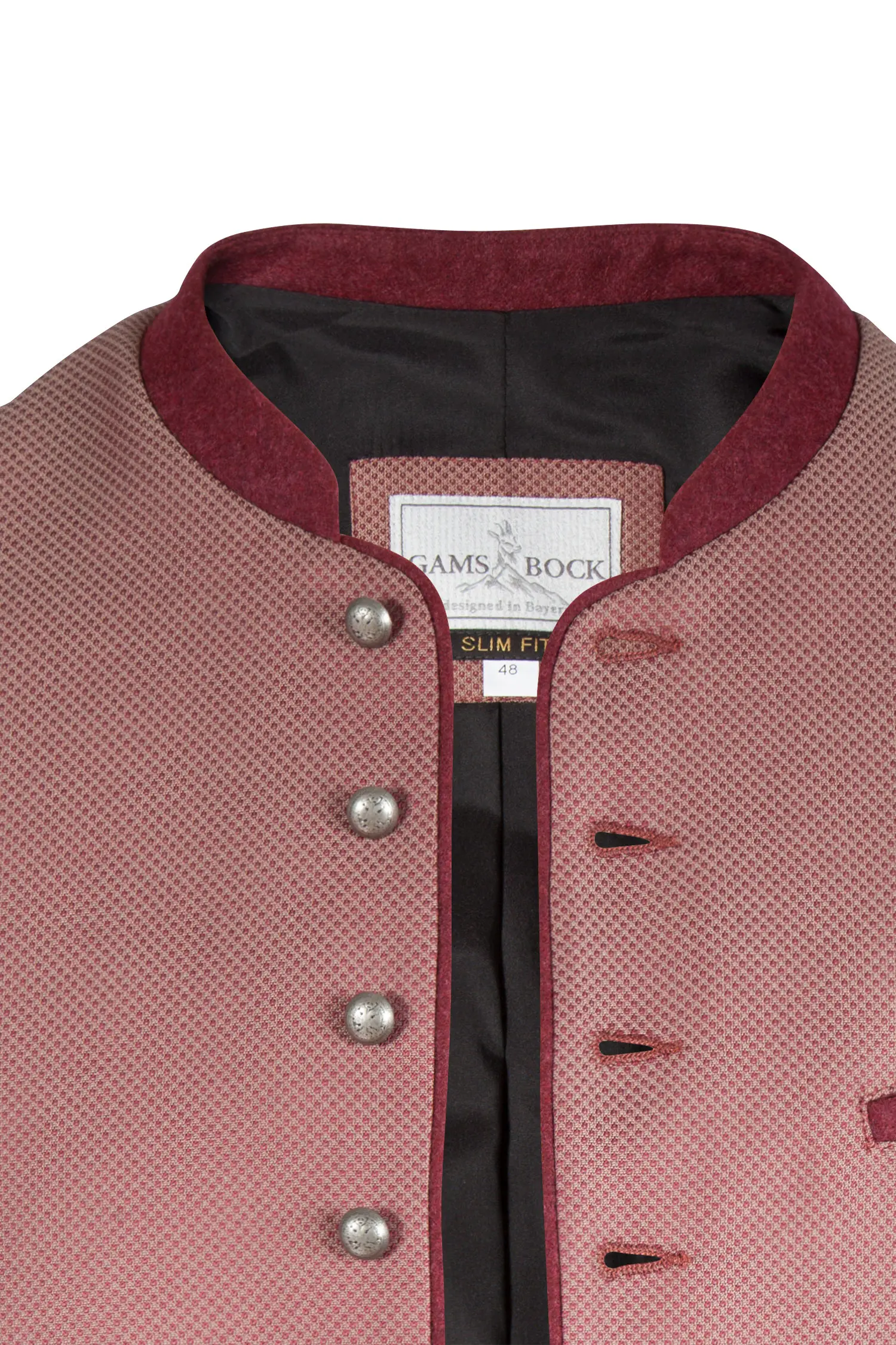 Trachtenweste in weinrot von Gamsbock - Detail Knöpfe