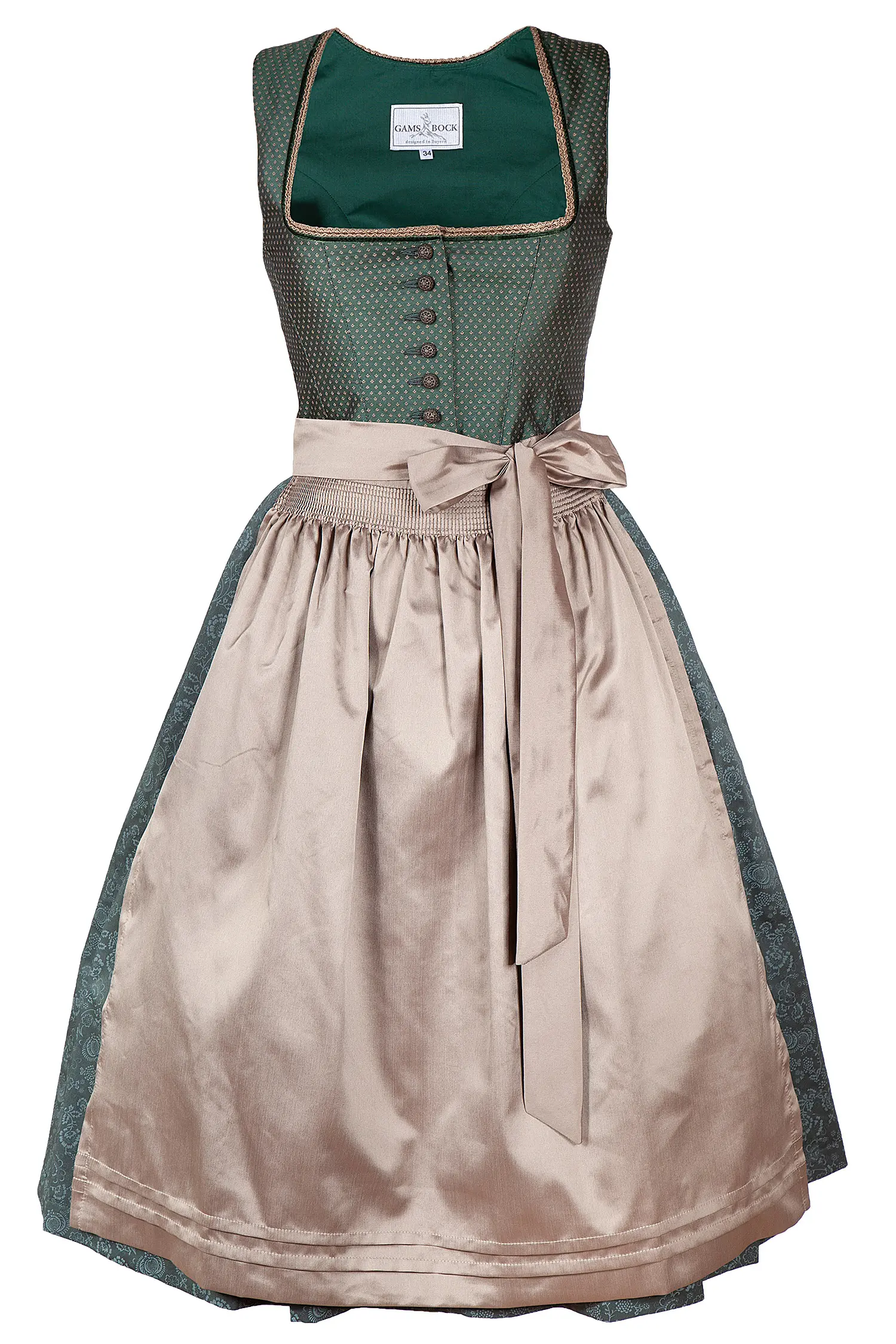 Dirndl in grün mit glänzender Schürze 