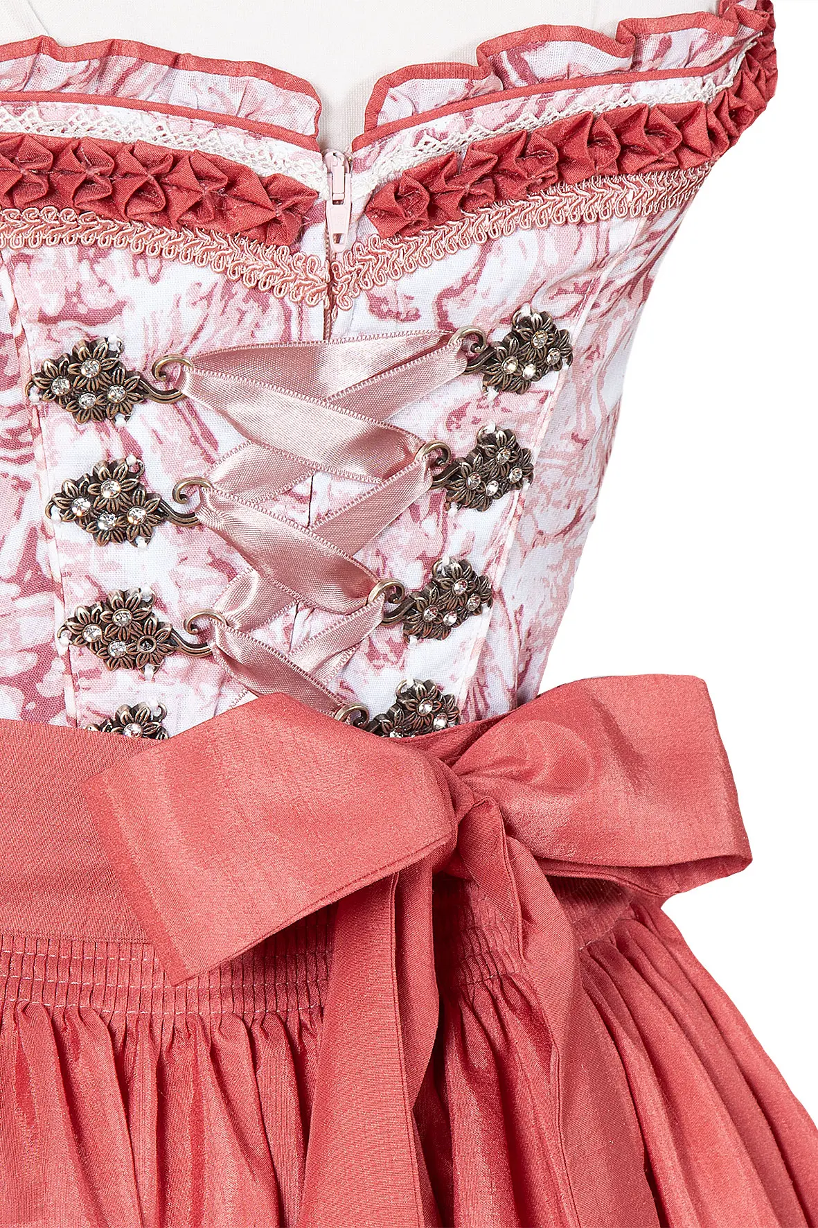 3066-1155-RT5-23-03e-5399b Auffälliges Dirndl von Gamsbock in rosa / rosewood - Detail Mieder