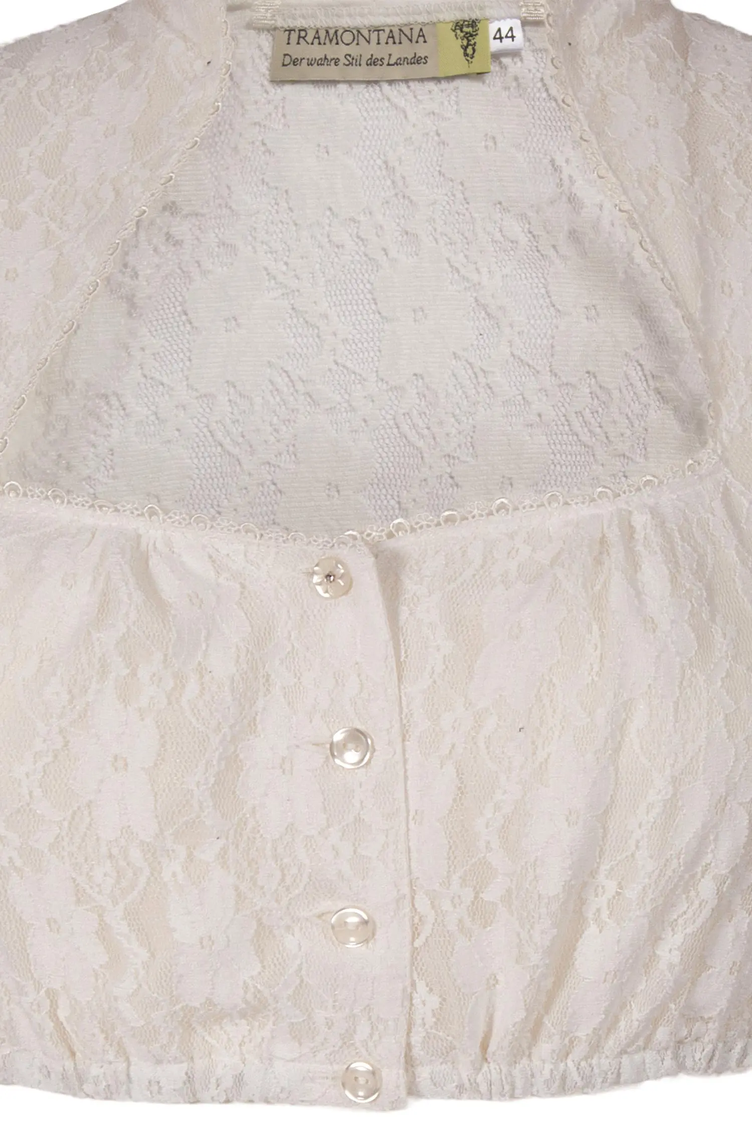 Dirndlbluse in creme aus Spitze mit Kelchkragen Detail