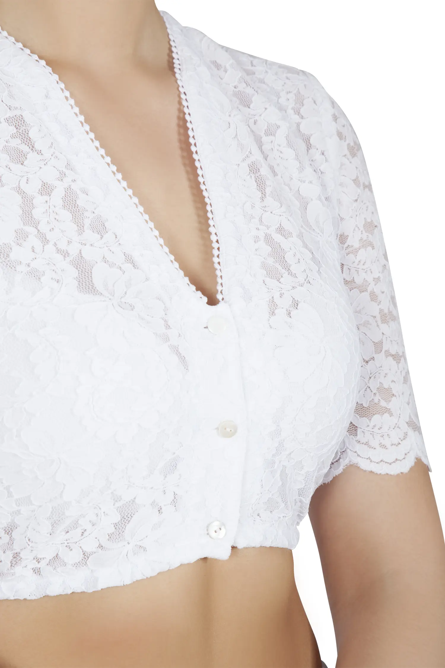 Dirndlbluse in weiß mit V-Ausschnitt - Detail Ausschnitt